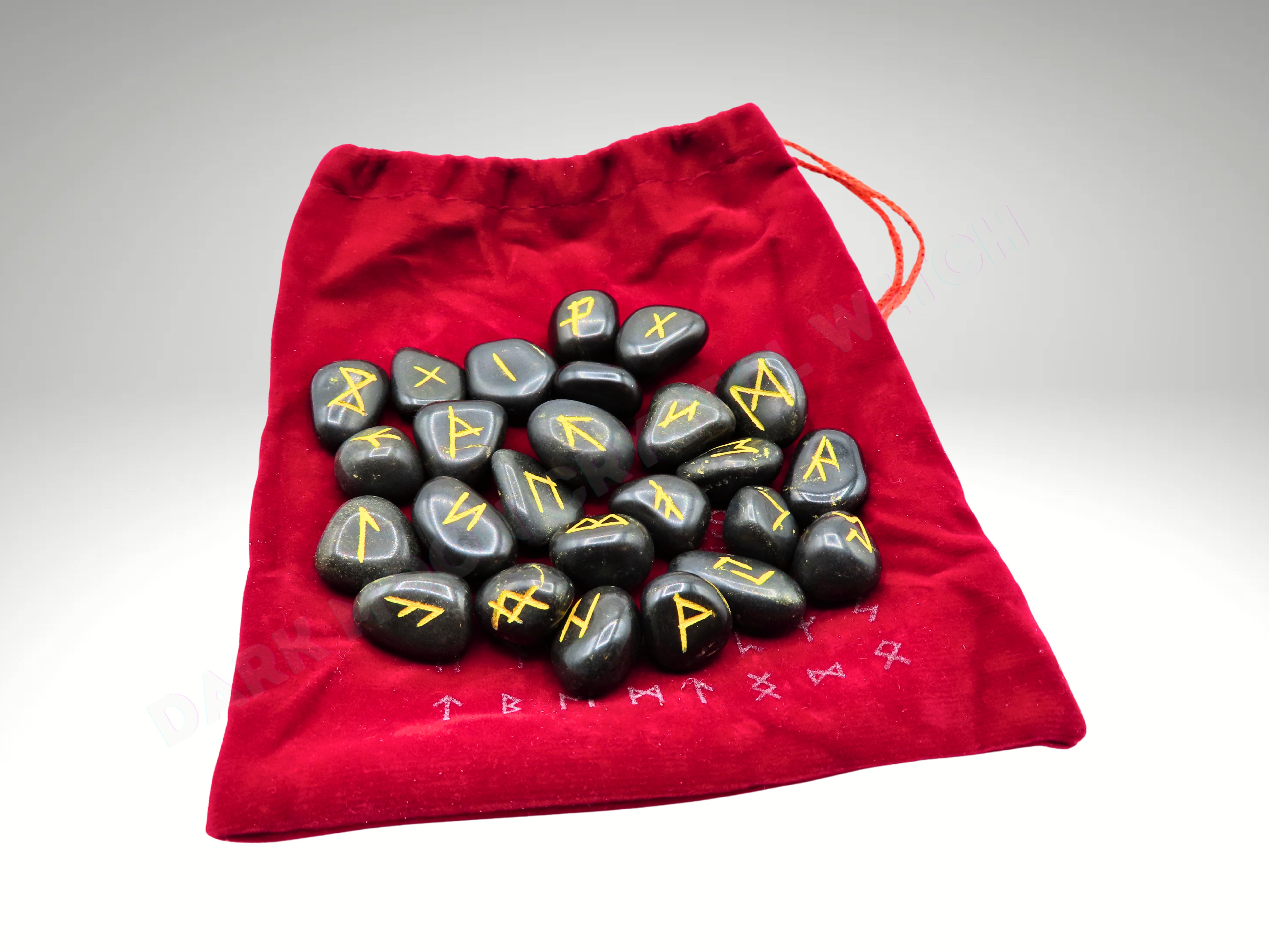 Black Agate Rune Set w/ Red Velvet Bag