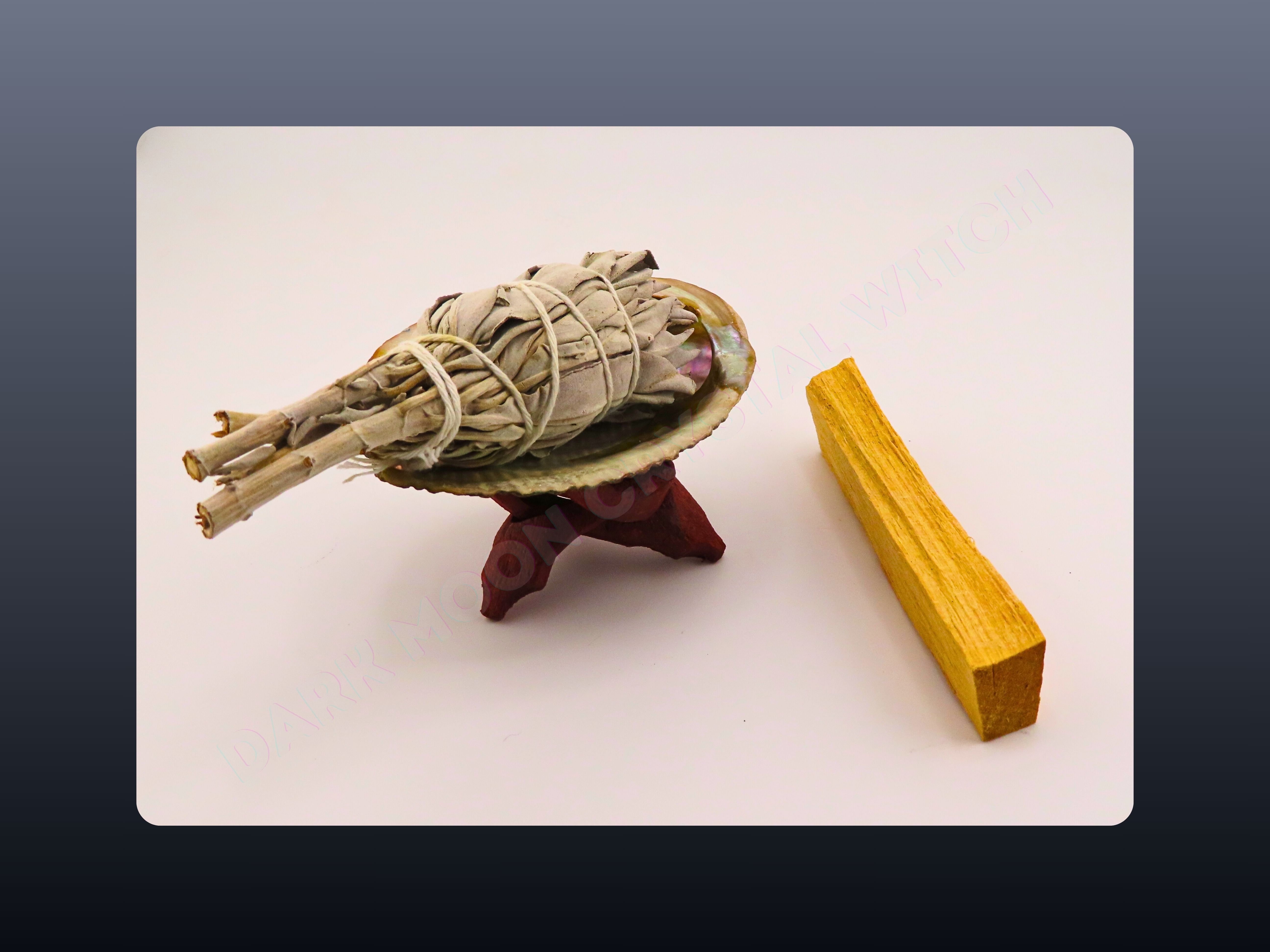Mini White Sage Smudging Kit (Abalone Shell, White Sage, Palo Santo Stick, & Wooden Tripod)
