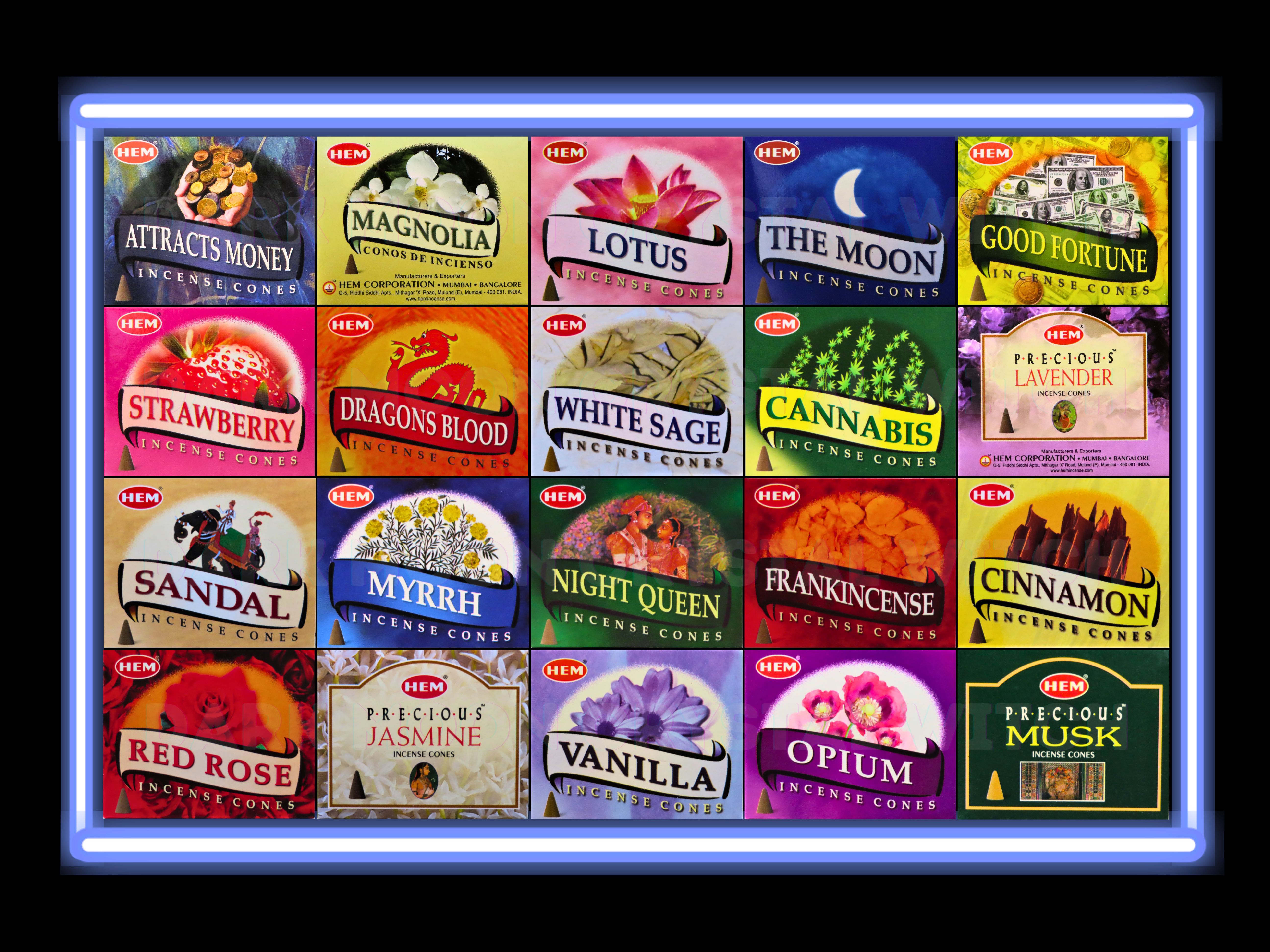 HEM Incense Cones (10 Cones Per Pack), Dragon's Blood, Palo Santo, Cinnamon, Rose, & More