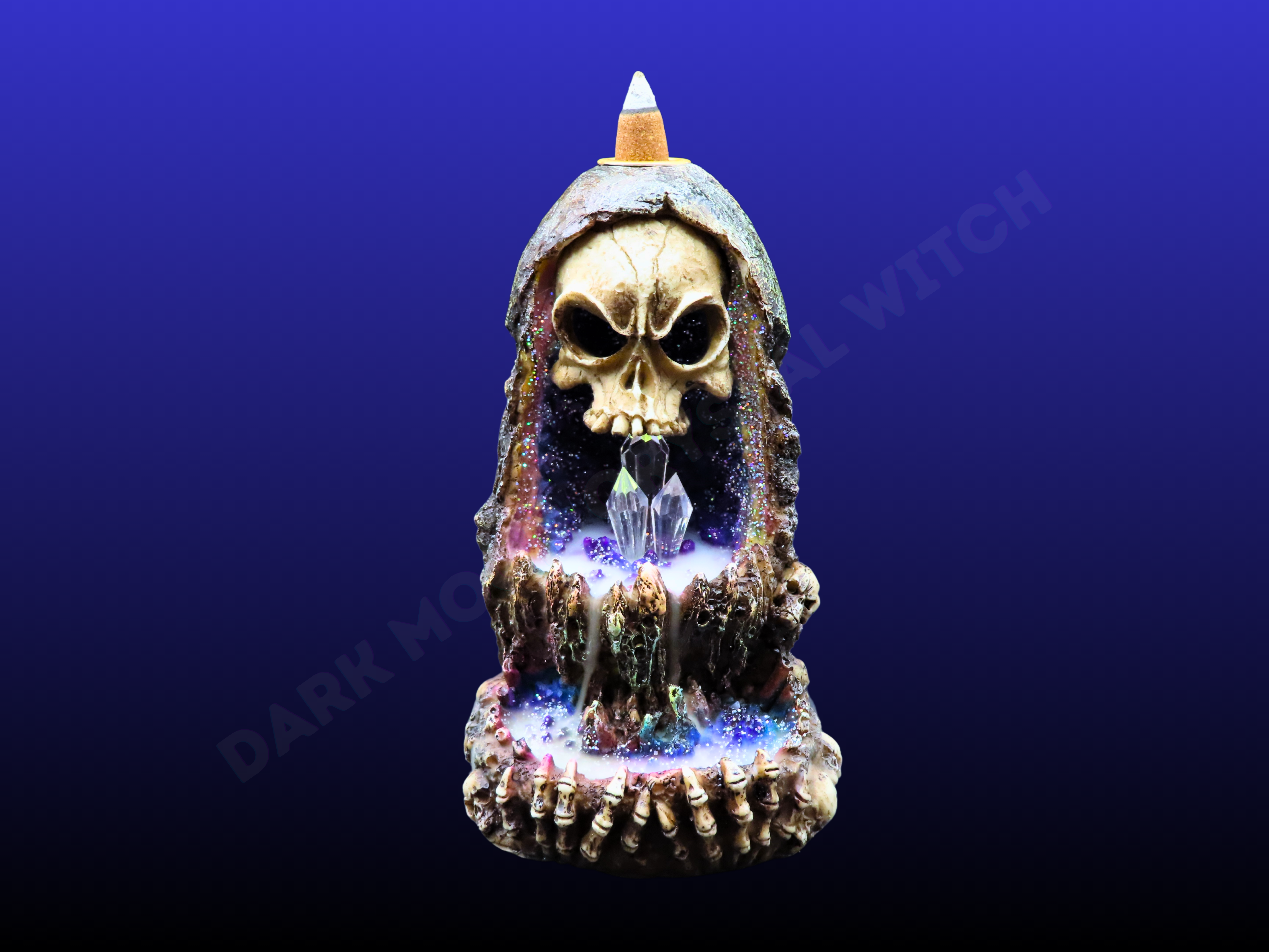 Skull & Crystal Cave Backflow Incense Cone Burner (LED)