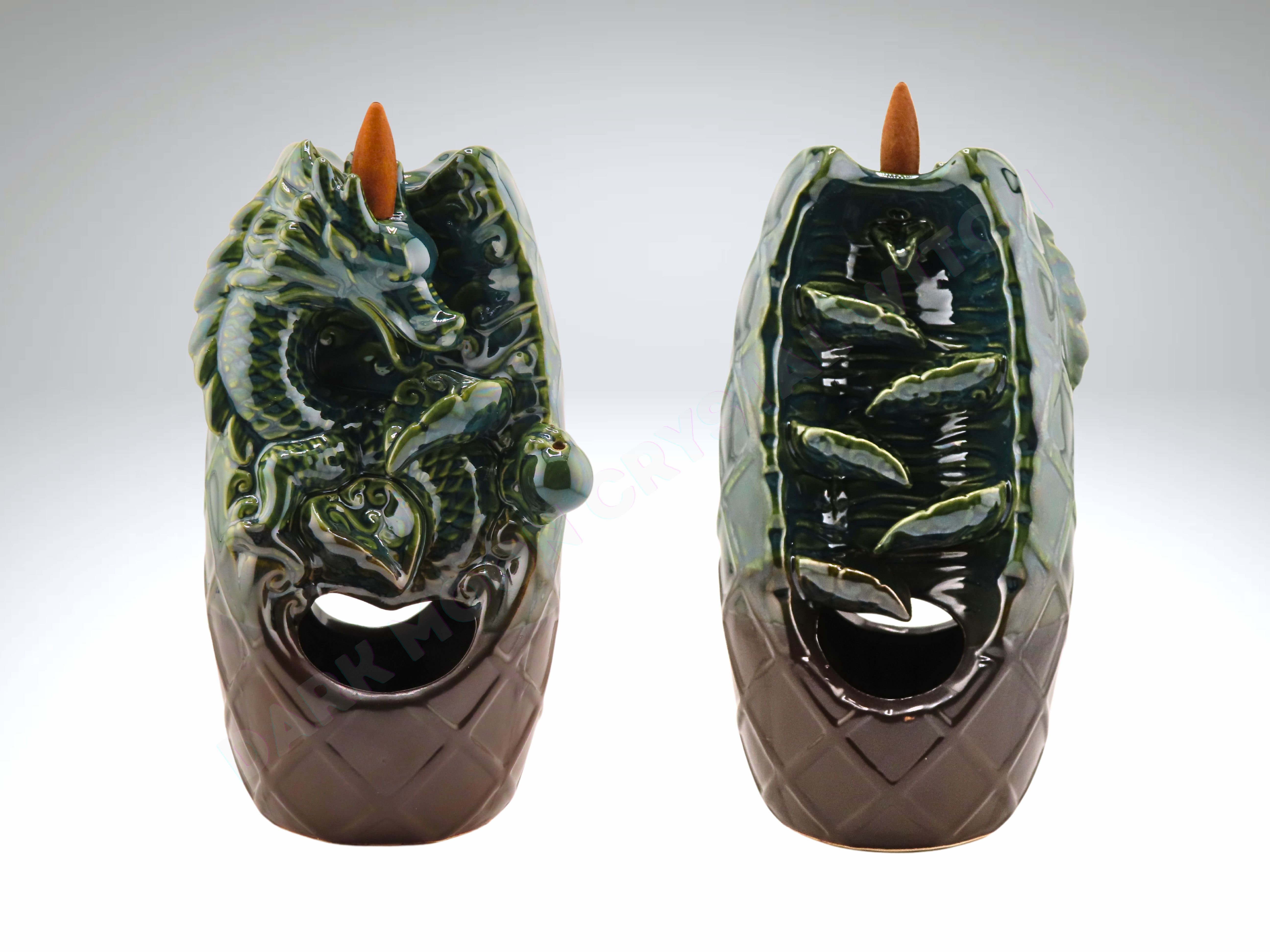 2 in 1 - Double-Sided Ceramic Backflow Incense Burner – Dragon & Waterfall