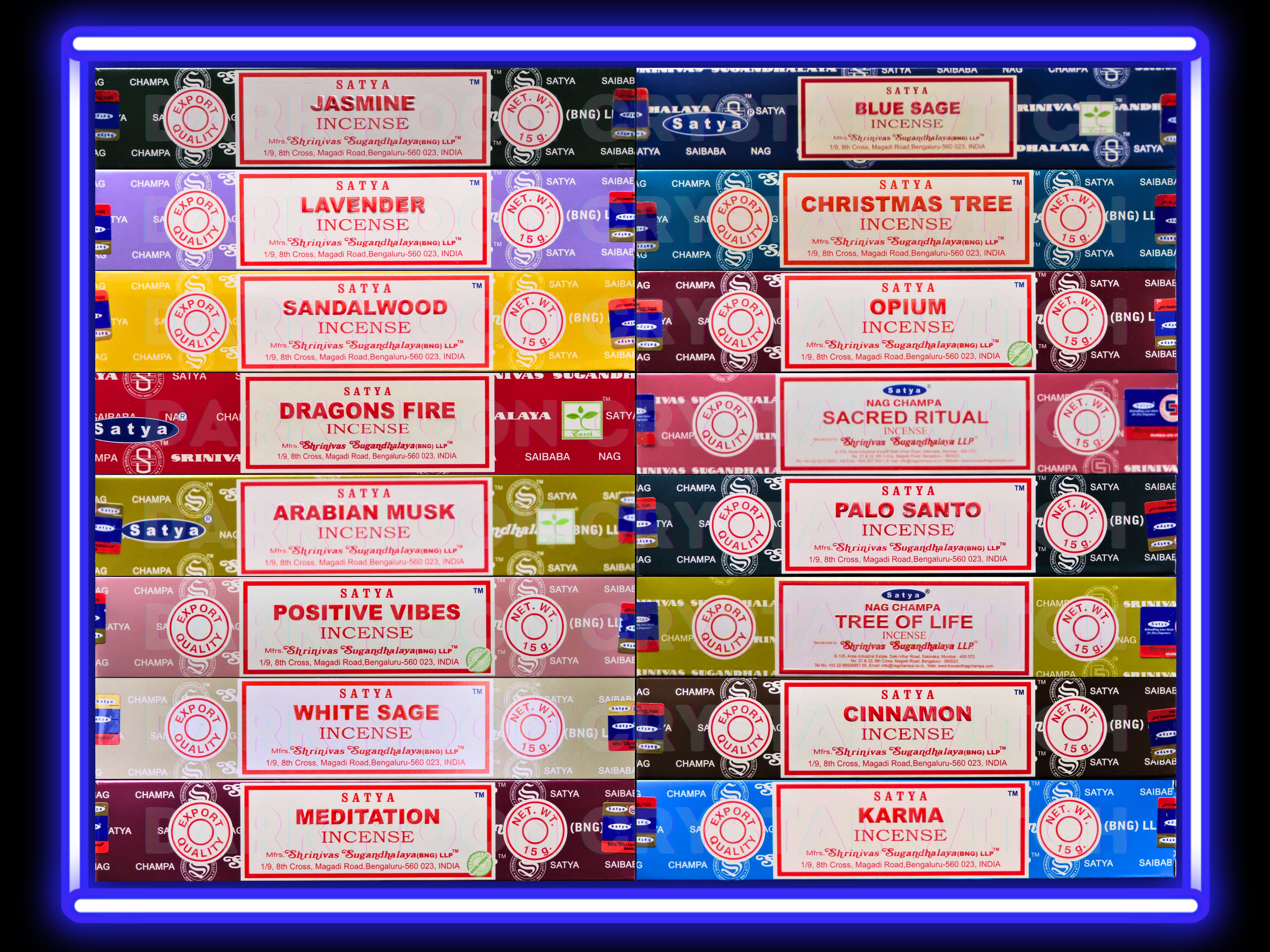 Satya Incense Sticks (15 Gram Pack), Dragon's Blood, Jasmine, Palo Santo, Lavender & More