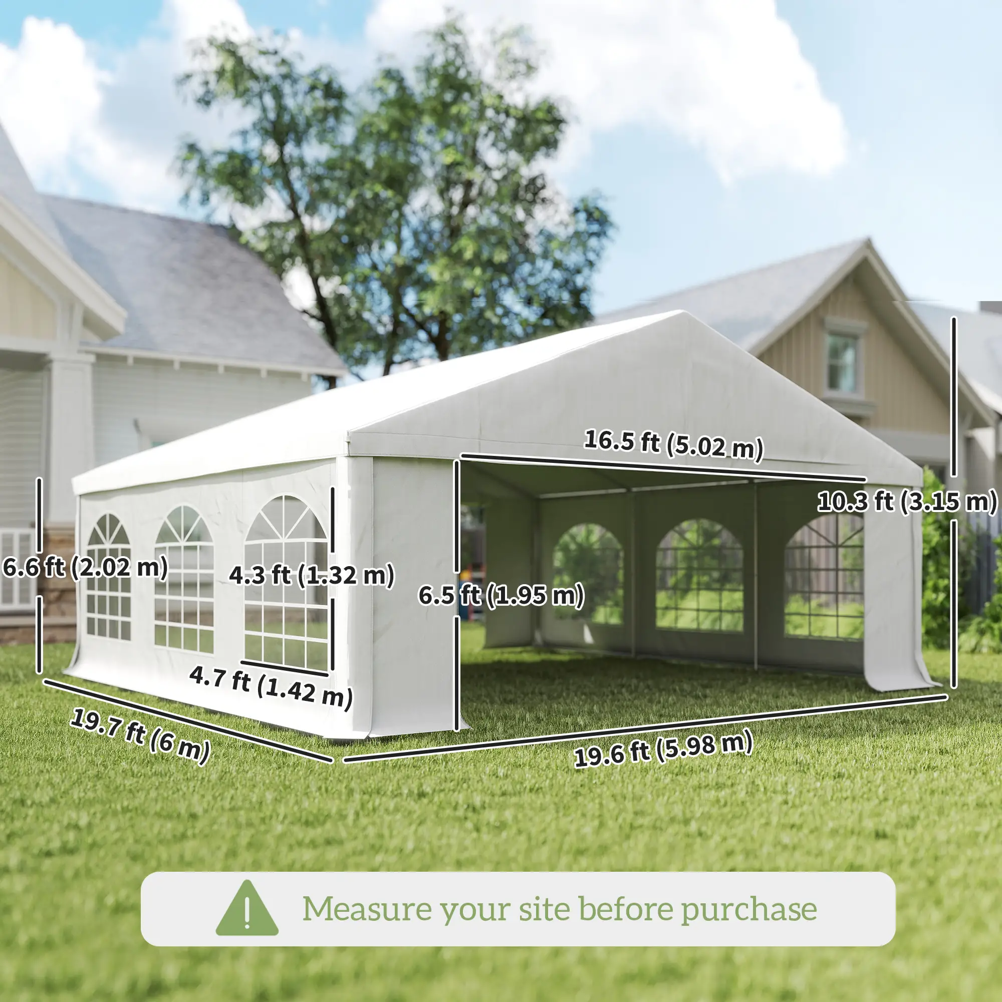 20' x 20' Heavy-duty Large Wedding Tent, Outdoor Carport Garage Party Tent, Patio Gazebo Canopy with Sidewall, White