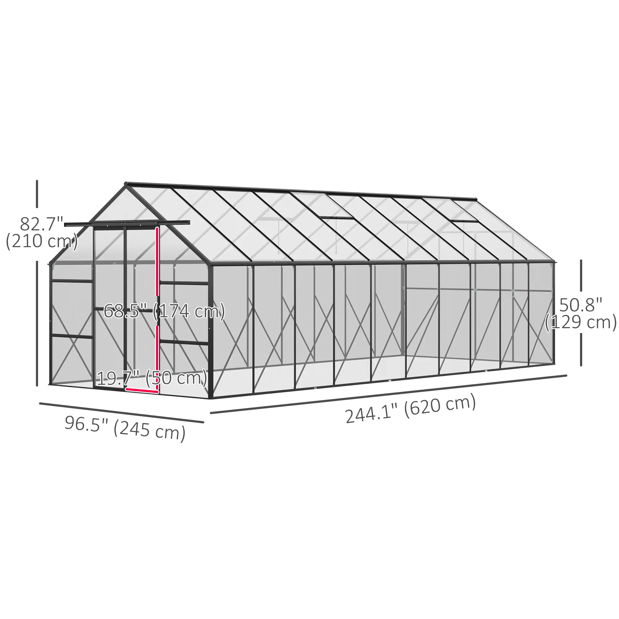 20' x 8' x 6.9' Walk-in Greenhouse with Adjustable Roof Vent, Rain Gutter and Sliding Door for Winter, Large Aluminum Greenhouse, Clear
