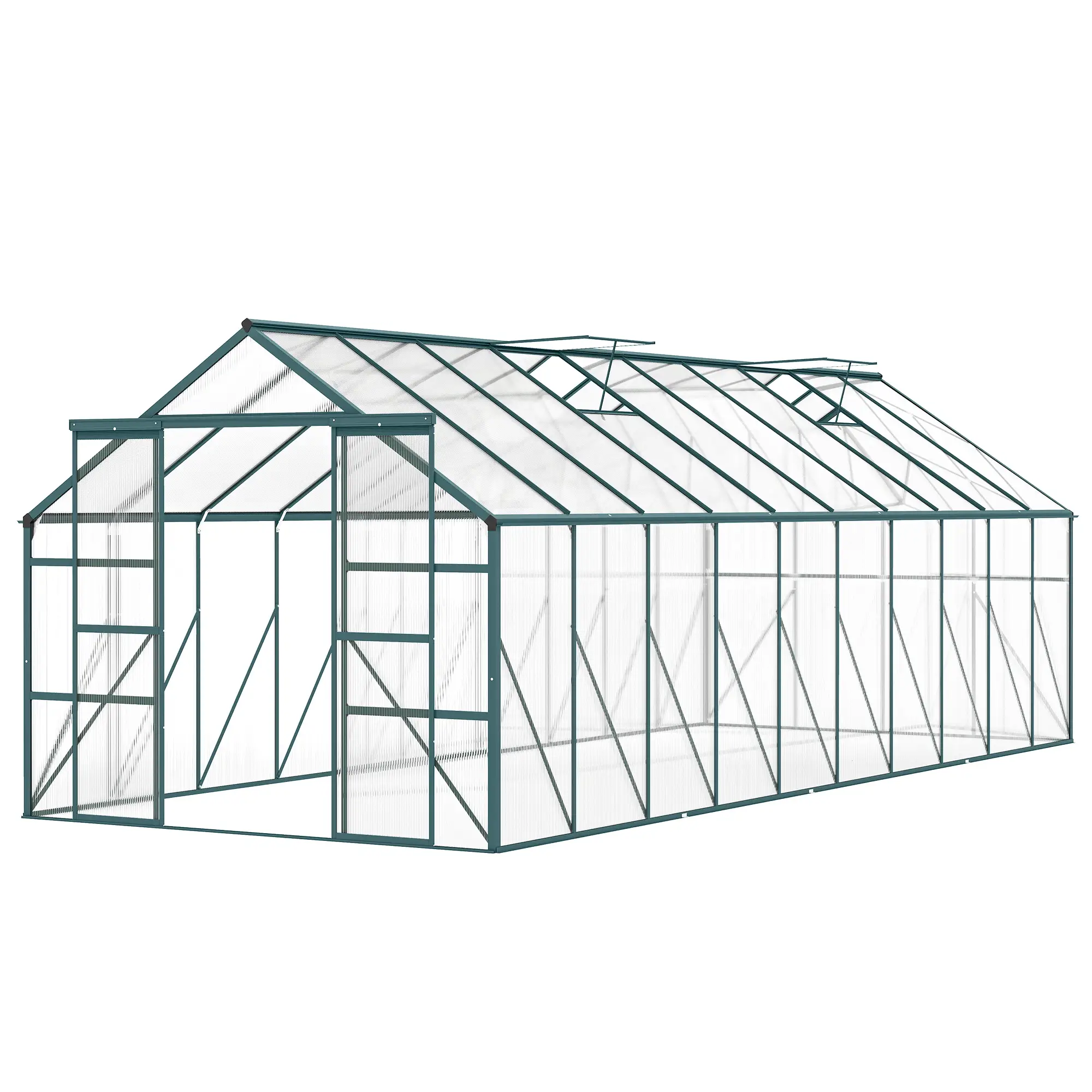 Aluminum Greenhouse Polycarbonate Walk-in Garden Greenhouse with Sliding Door, 20' x 8', Green