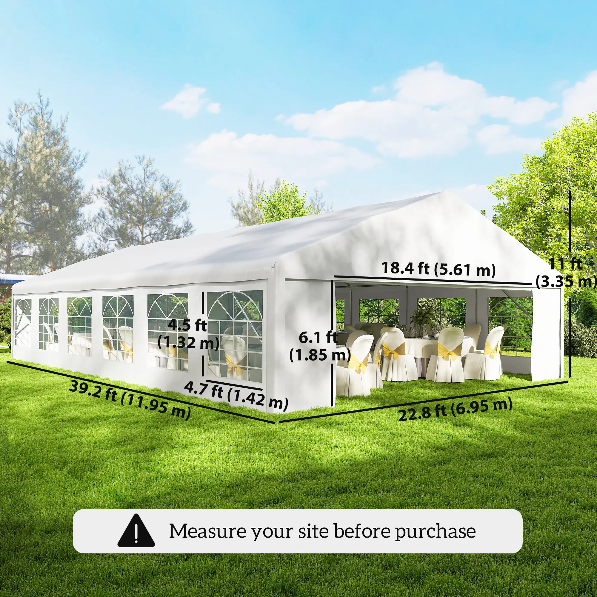 23' x 39' Party Tent, Heavy Duty Outdoor Canopy Tent Shelter with 2 Doors and 12 Windows for Parties, Events, White