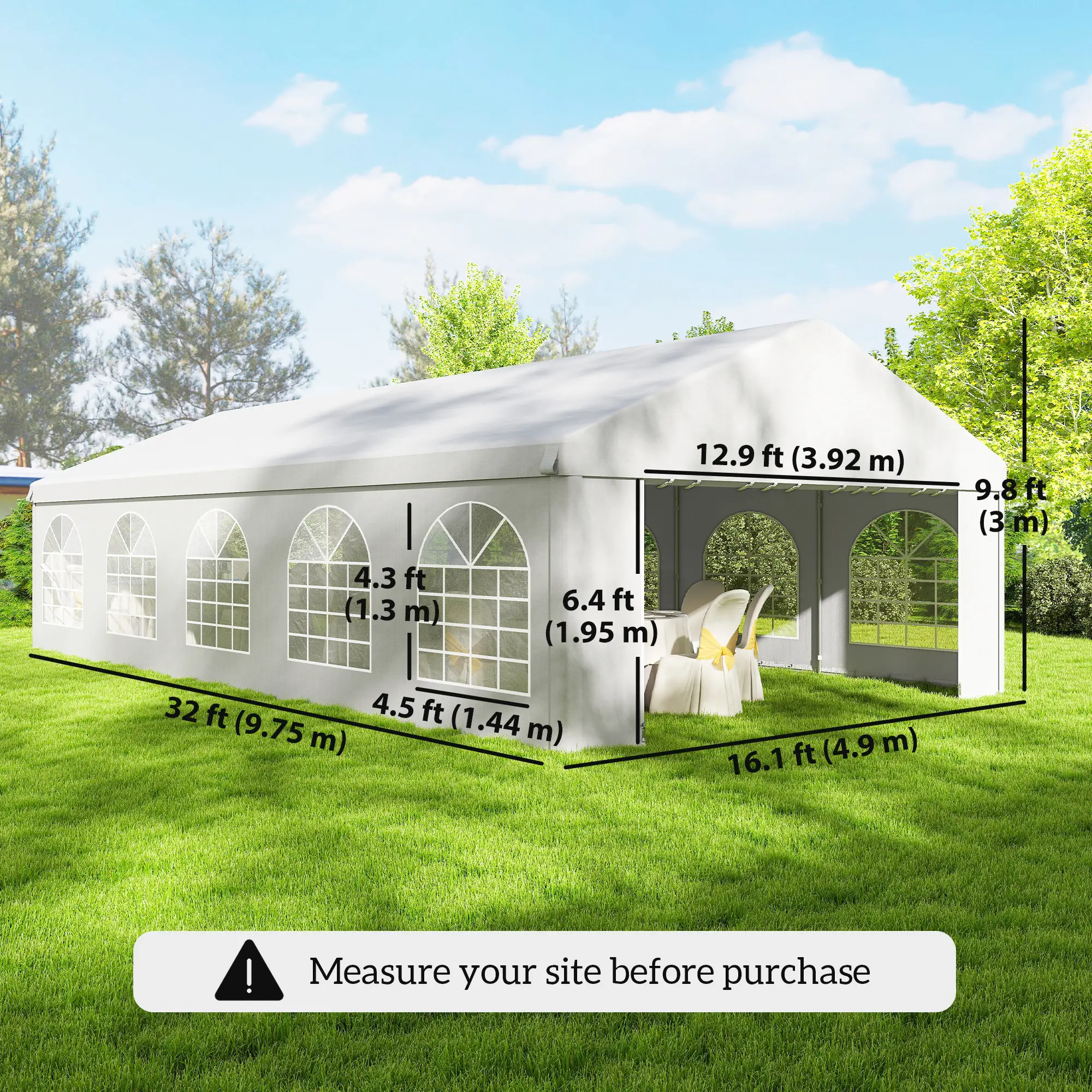  16'x32' Heavy Duty Large Party Tent & Carport with Removable Sidewalls, Portable Garage Canopy Tent, White