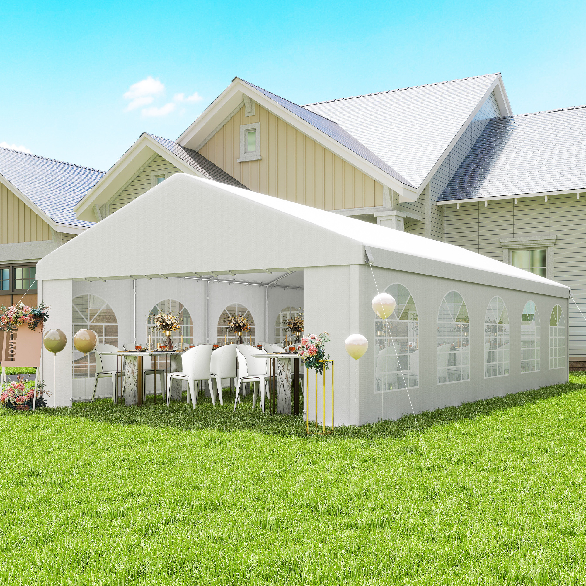  16'x32' Heavy Duty Large Party Tent & Carport with Removable Sidewalls, Portable Garage Canopy Tent, White