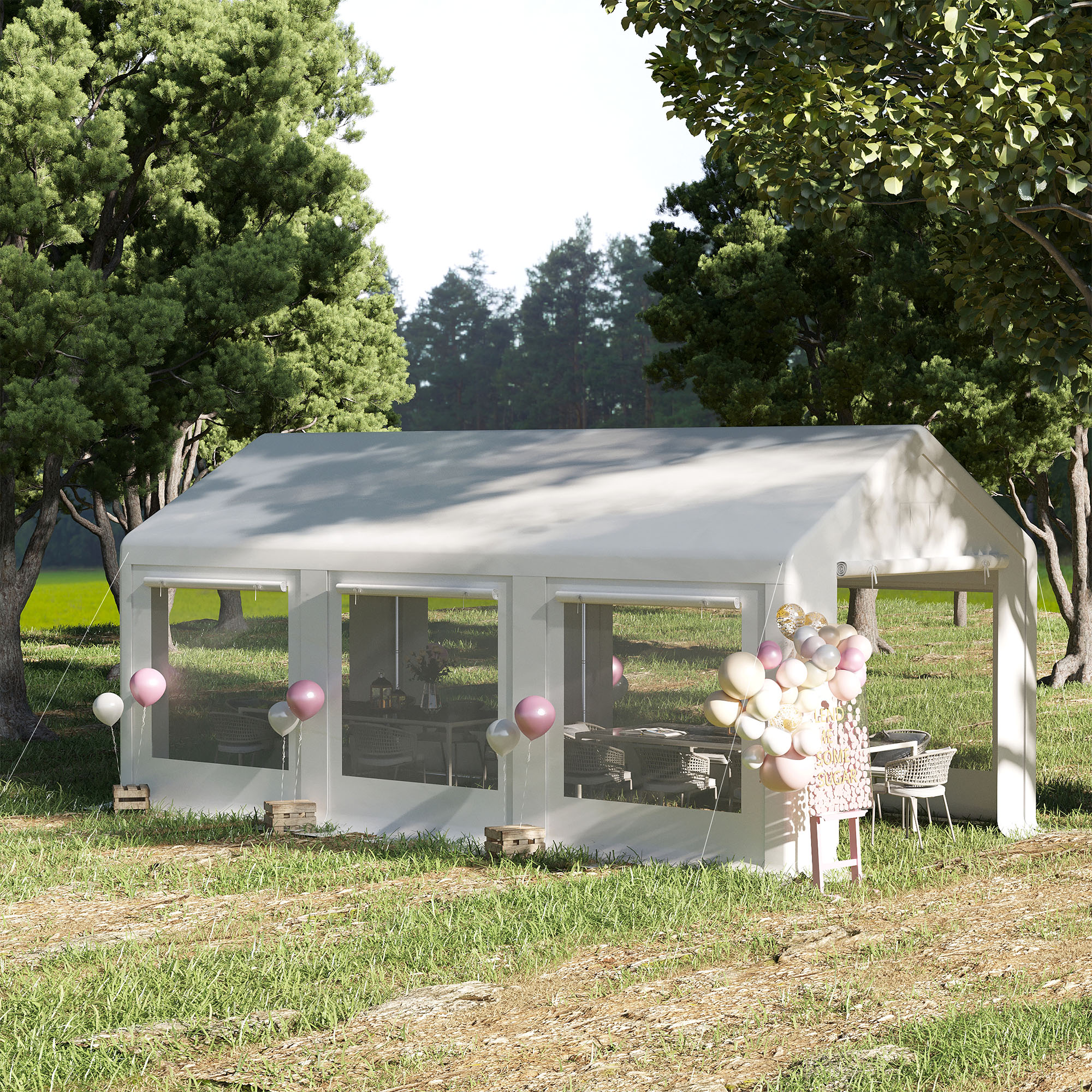20' x 10' Party Tent Canopy, Gazebo Tent with 6 Removable Side Walls and Windows for Outdoor Event, White