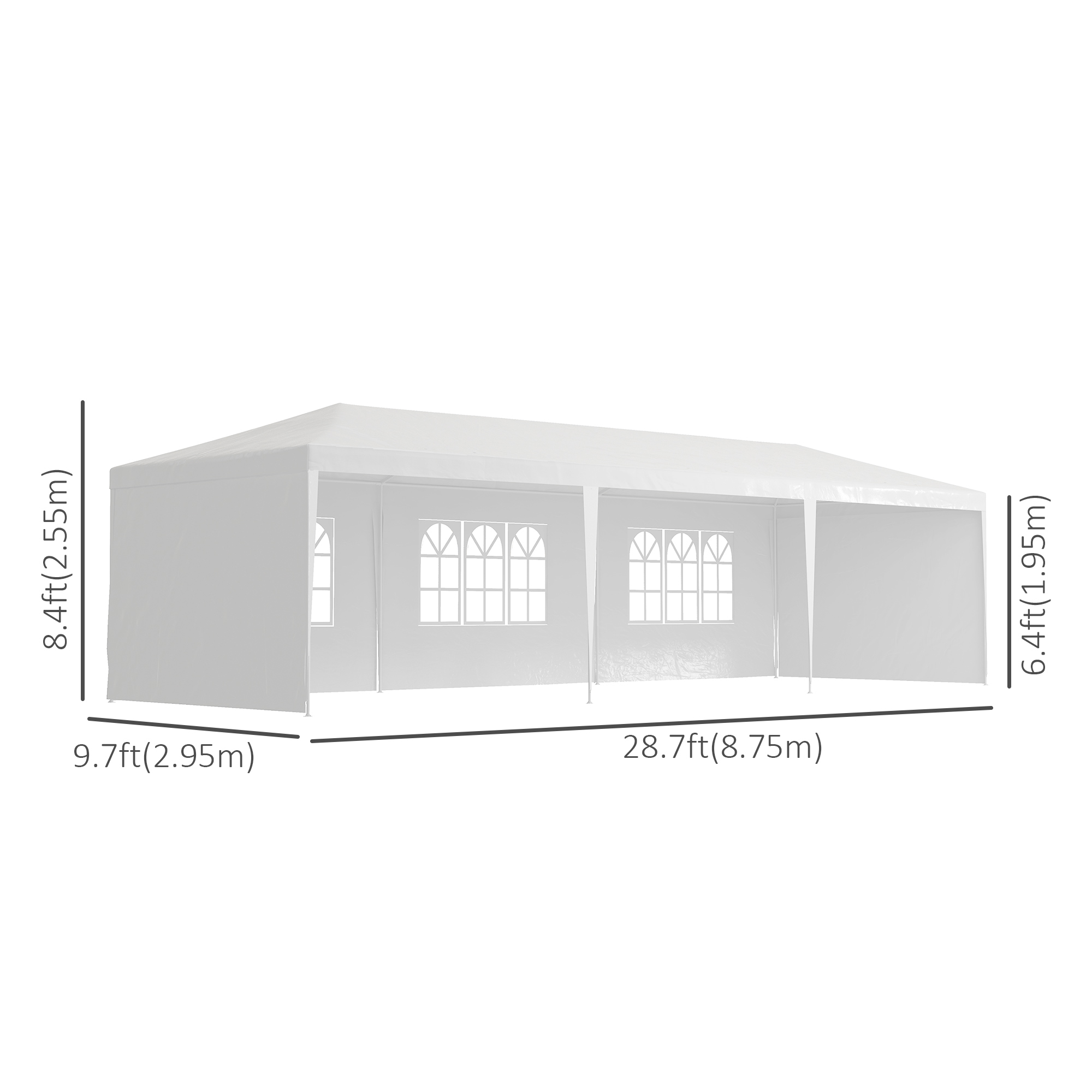  10' x 29' Party Tent, Canopy Tent with Sidewalls and Large Transparent Windows for Garden, Backyard, Outdoor, White