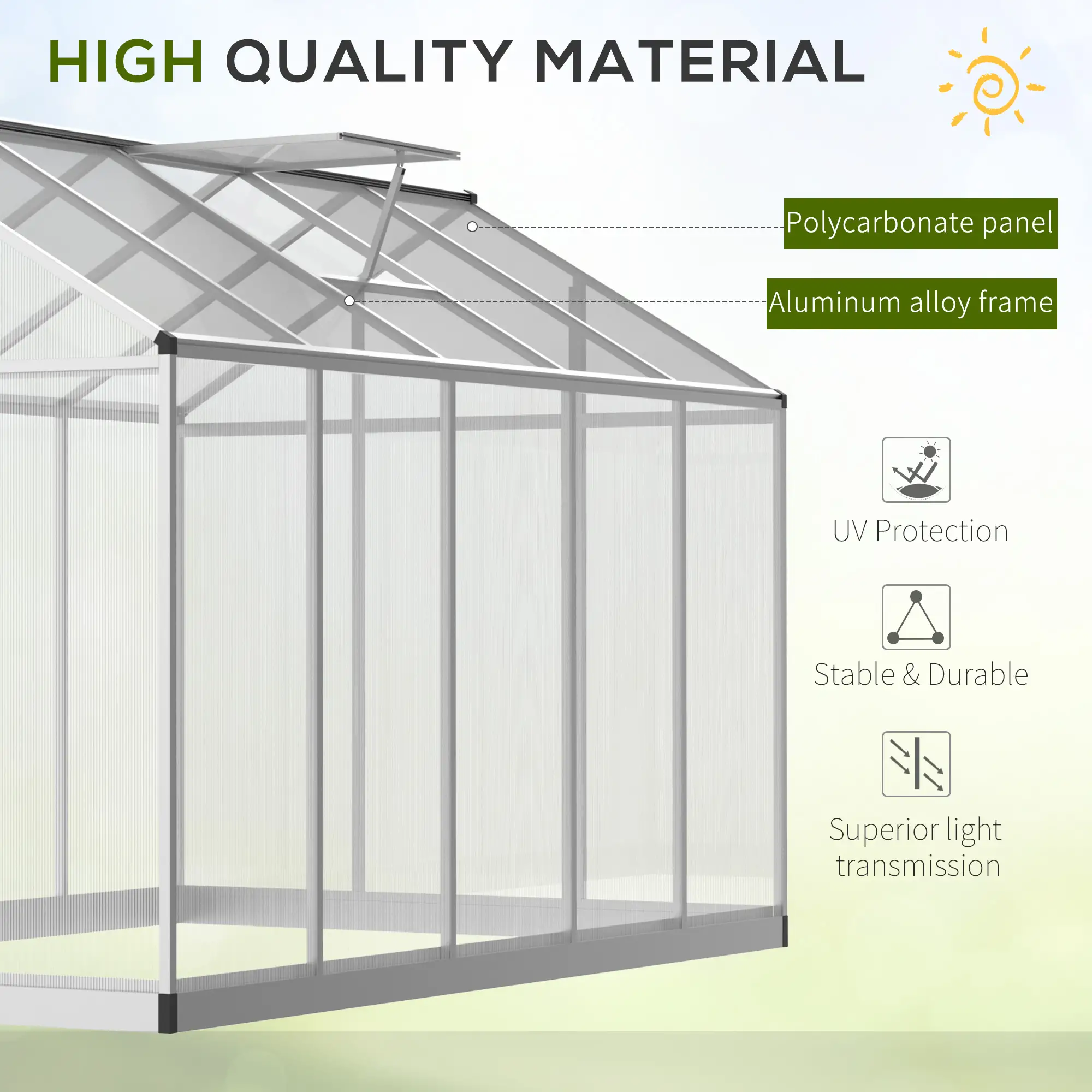 6' x 10' x 6.4' Walk-in Garden Greenhouse Polycarbonate Panels Plants Flower Growth Shed Cold Frame Outdoor Portable Warm House Aluminum Frame, Silver