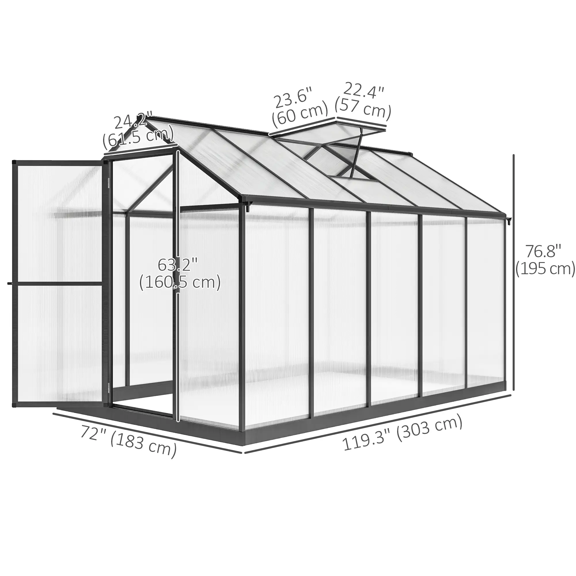  Polycarbonate Greenhouse, Aluminum Walk-In Green House Kit Garden, 6' x 10' x 6.4', Charcoal Grey