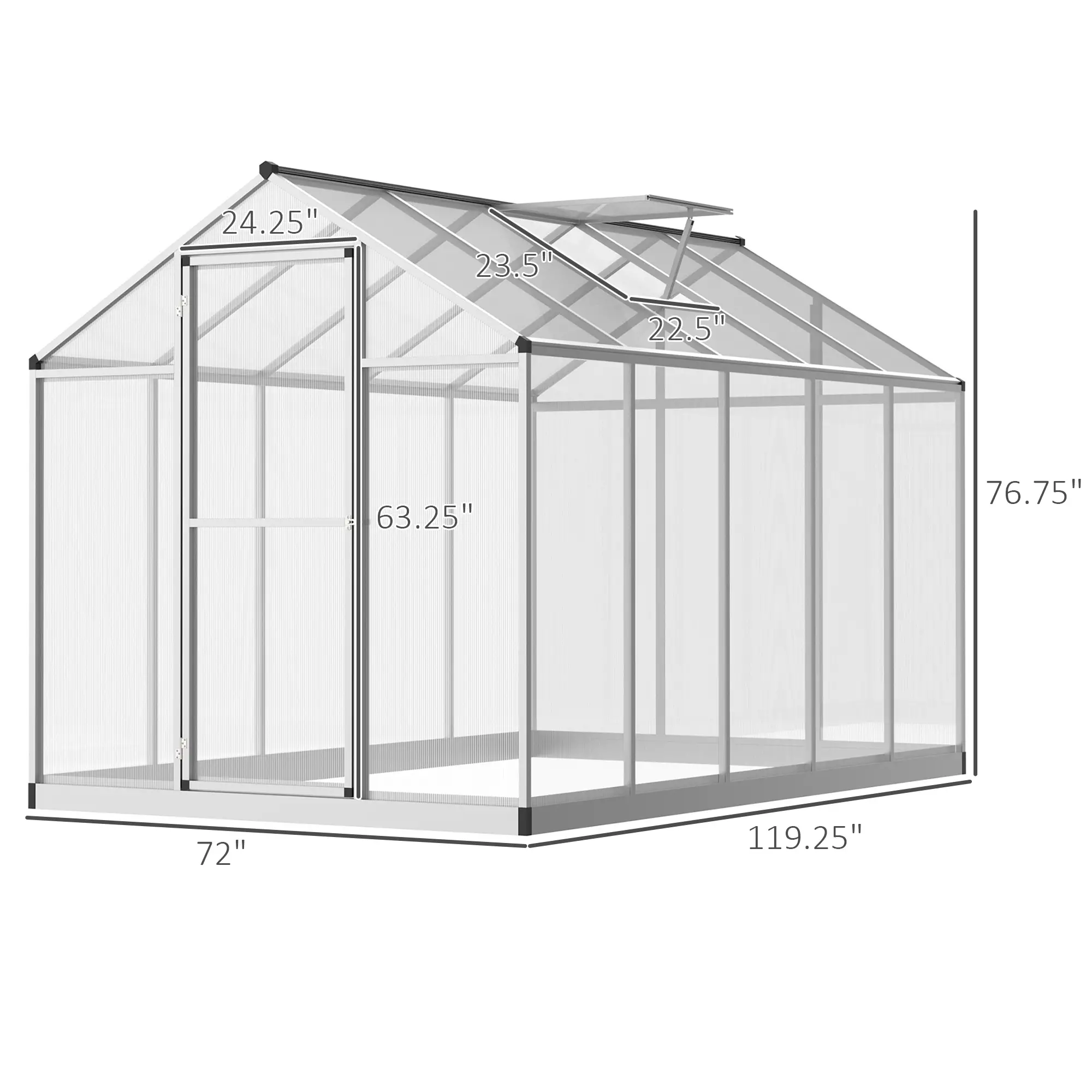 6' x 10' x 6.4' Walk-in Garden Greenhouse Polycarbonate Panels Plants Flower Growth Shed Cold Frame Outdoor Portable Warm House Aluminum Frame, Silver