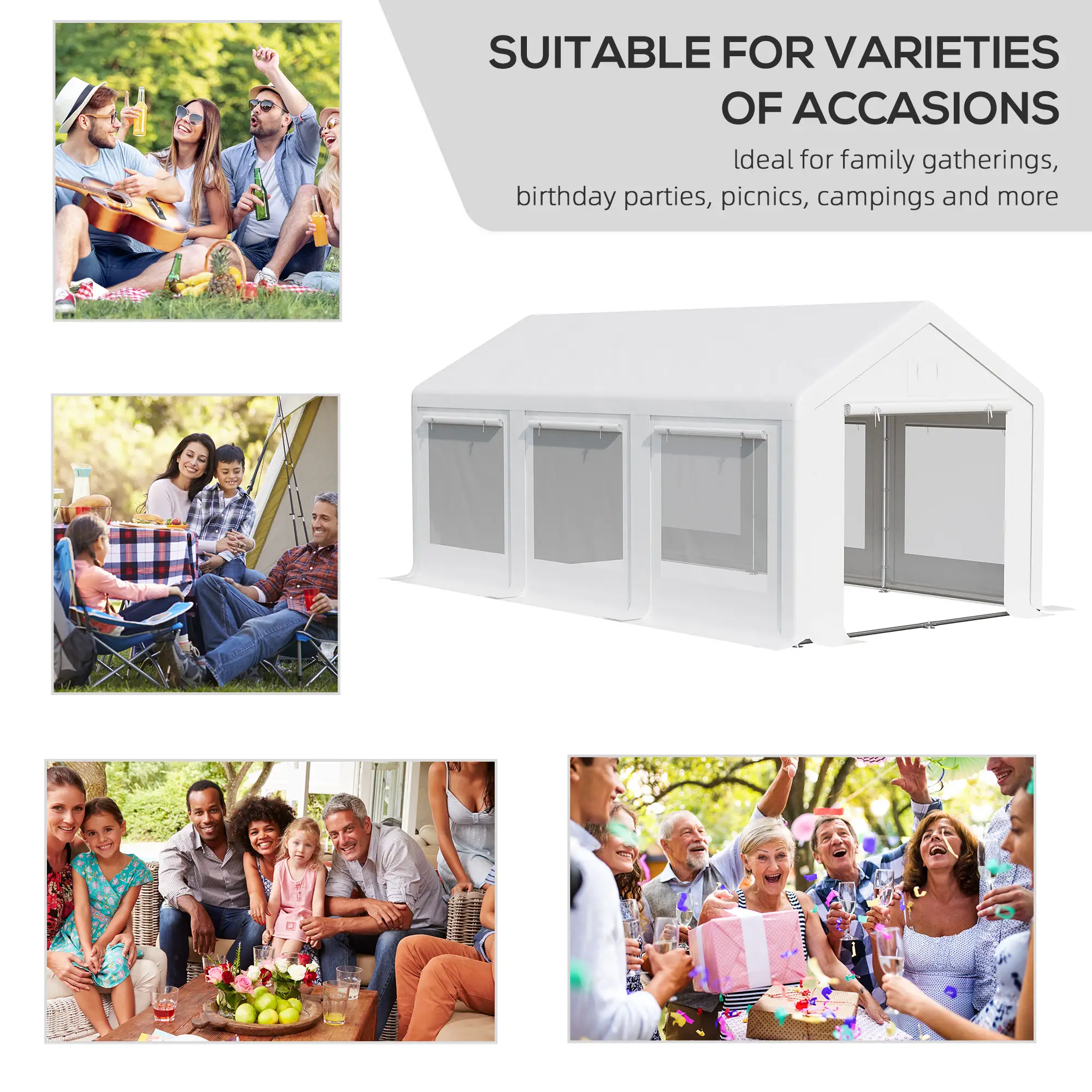 20' x 10' Party Tent Canopy, Gazebo Tent with 6 Removable Side Walls and Windows for Outdoor Event, White