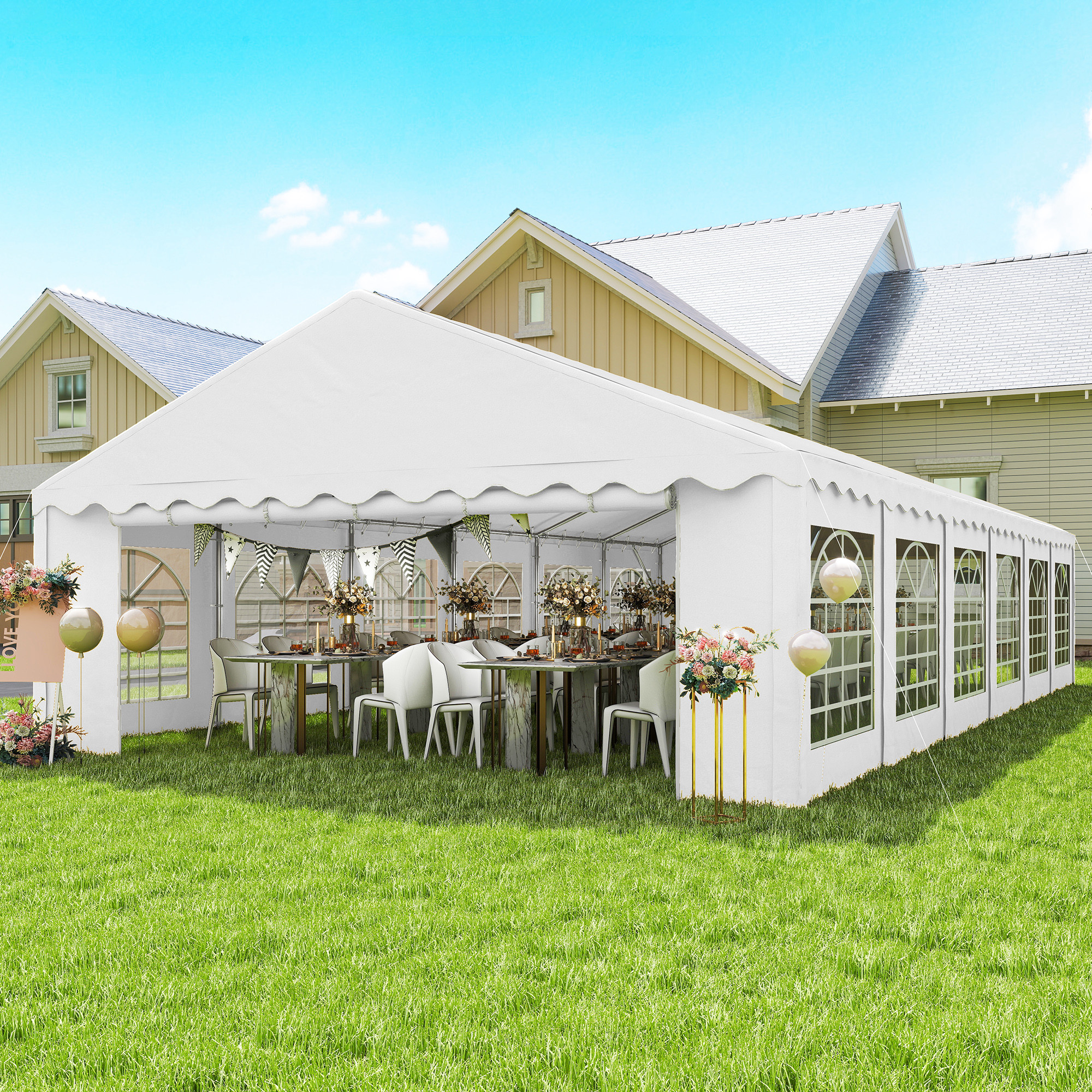 20' x 40' Party Tent, Outdoor Canopy Tent with Removable Sidewalls, 12 Windows for Parties, Wedding, Events, BBQ, White