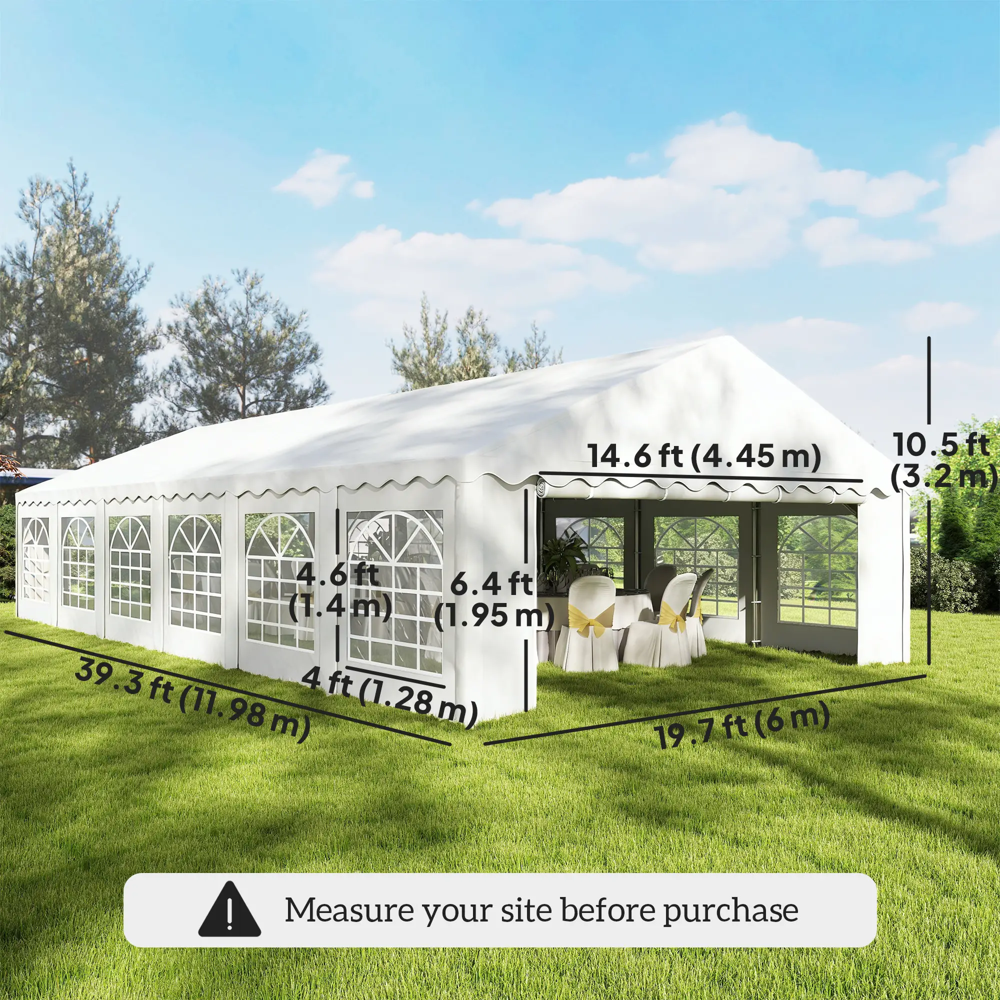 20' x 40' Party Tent, Outdoor Canopy Tent with Removable Sidewalls, 12 Windows for Parties, Wedding, Events, BBQ, White