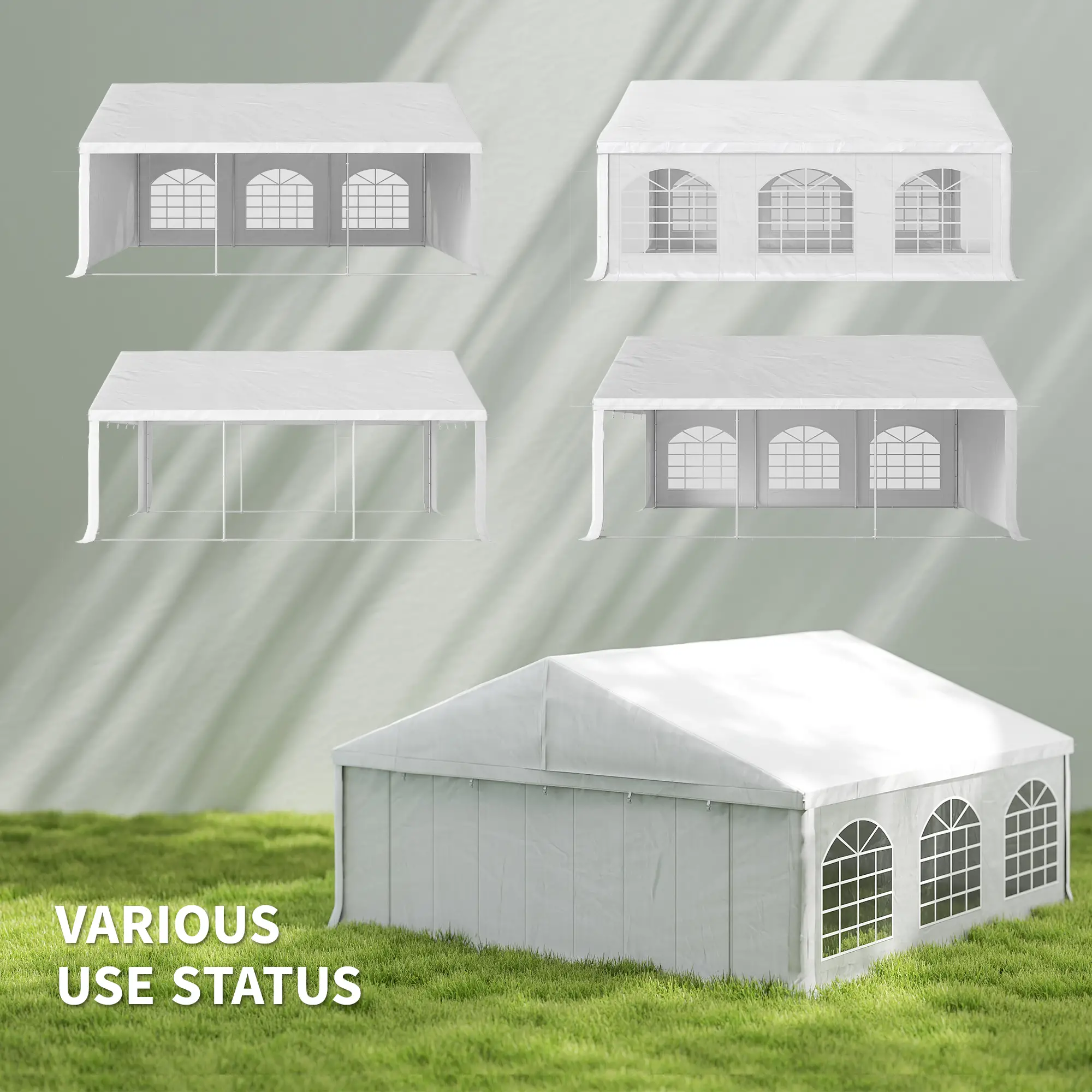 20' x 20' Heavy-duty Large Wedding Tent, Outdoor Carport Garage Party Tent, Patio Gazebo Canopy with Sidewall, White