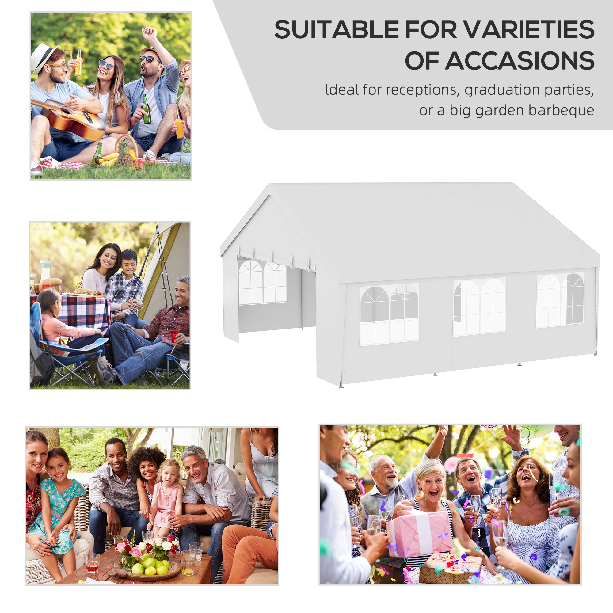 Heavy Duty Party Tent, 19.5' x 19' Large Sun Shade Canopy Tent for Parties, Events, BBQ Grill, White