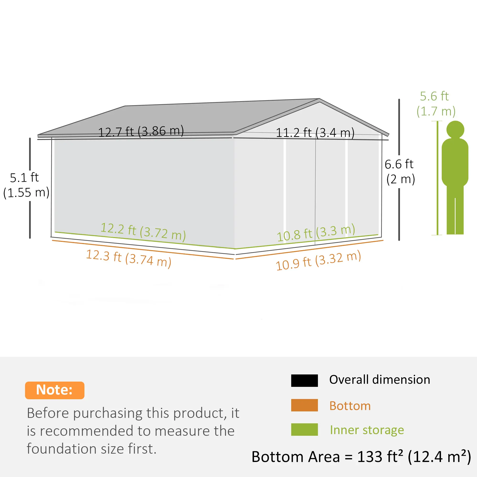 11' x 13' Garden Storage Shed Metal Tool Storage House, with Double Sliding Doors, Foundation Kits Included, Brown