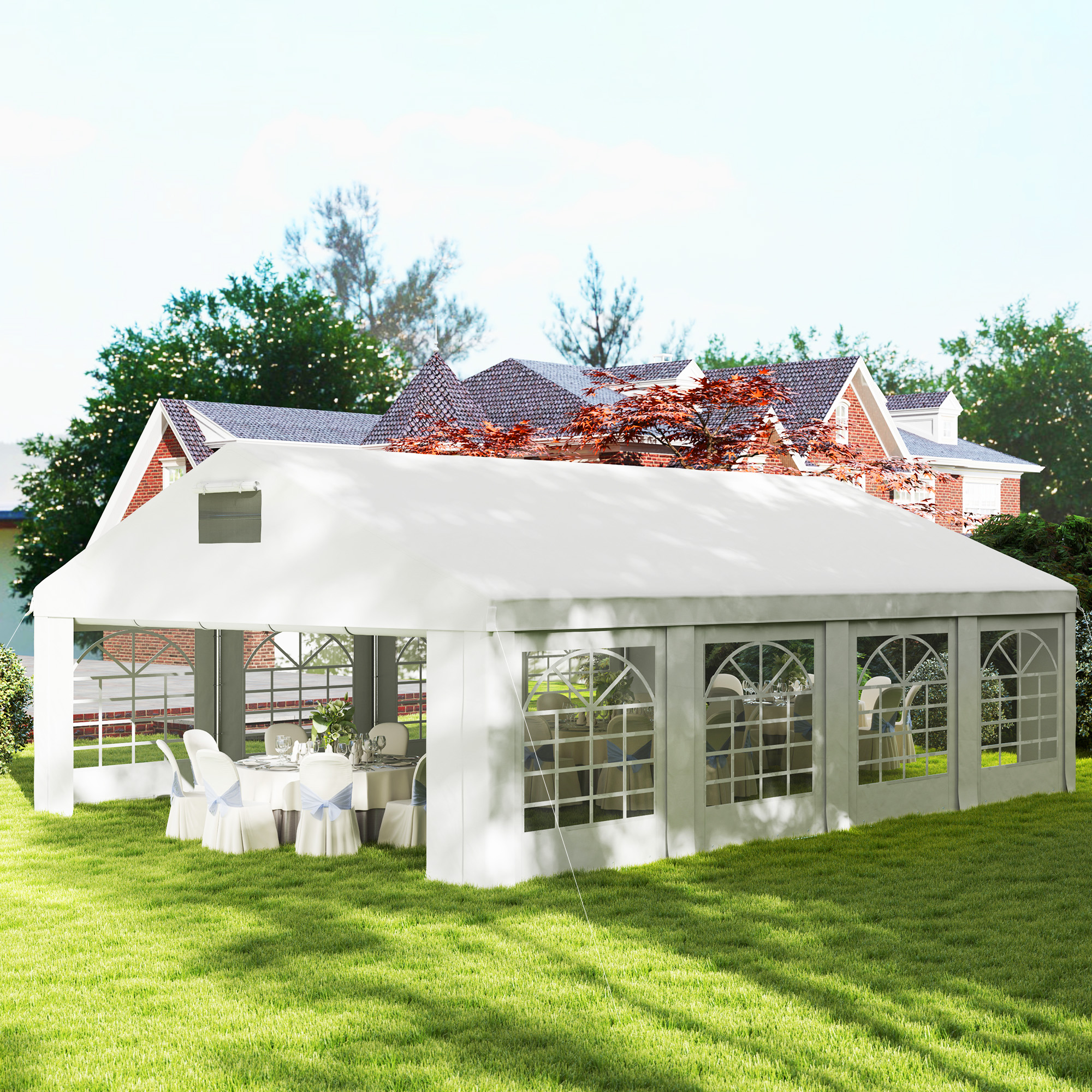 19.6' x 26' Heavy Duty Party Tent and Carport, Outdoor Canopy Tent with Removable Sidewalls, 8 Windows and Vents