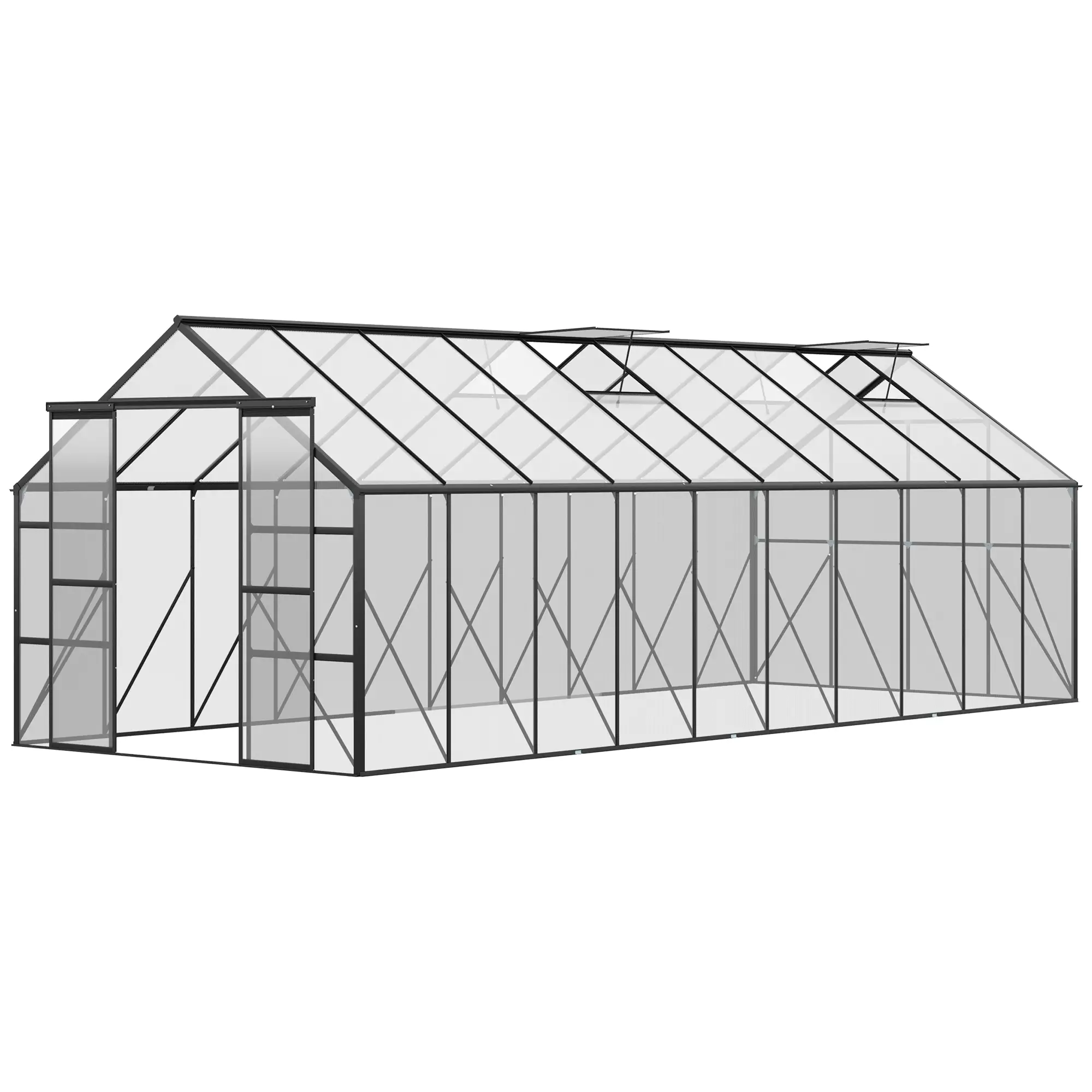 20' x 8' x 6.9' Walk-in Greenhouse with Adjustable Roof Vent, Rain Gutter and Sliding Door for Winter, Large Aluminum Greenhouse, Clear