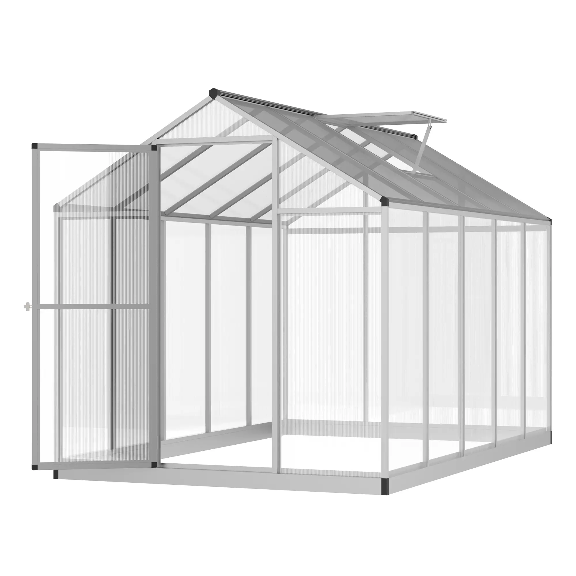 6' x 10' x 6.4' Walk-in Garden Greenhouse Polycarbonate Panels Plants Flower Growth Shed Cold Frame Outdoor Portable Warm House Aluminum Frame, Silver