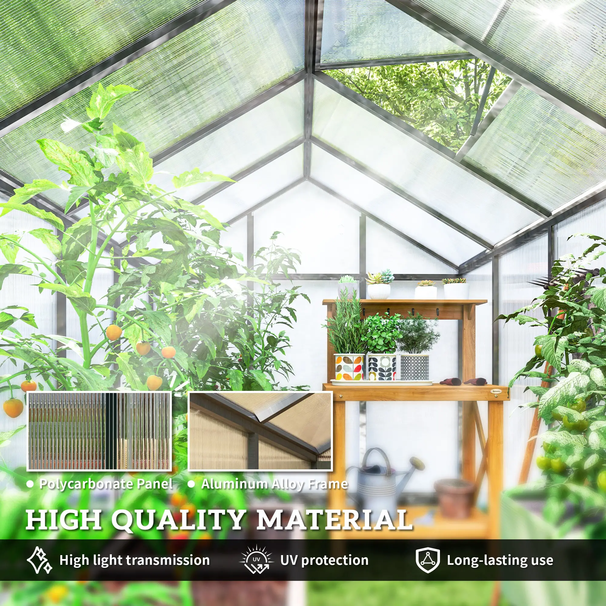  Polycarbonate Greenhouse, Aluminum Walk-In Green House Kit Garden, 6' x 10' x 6.4', Charcoal Grey