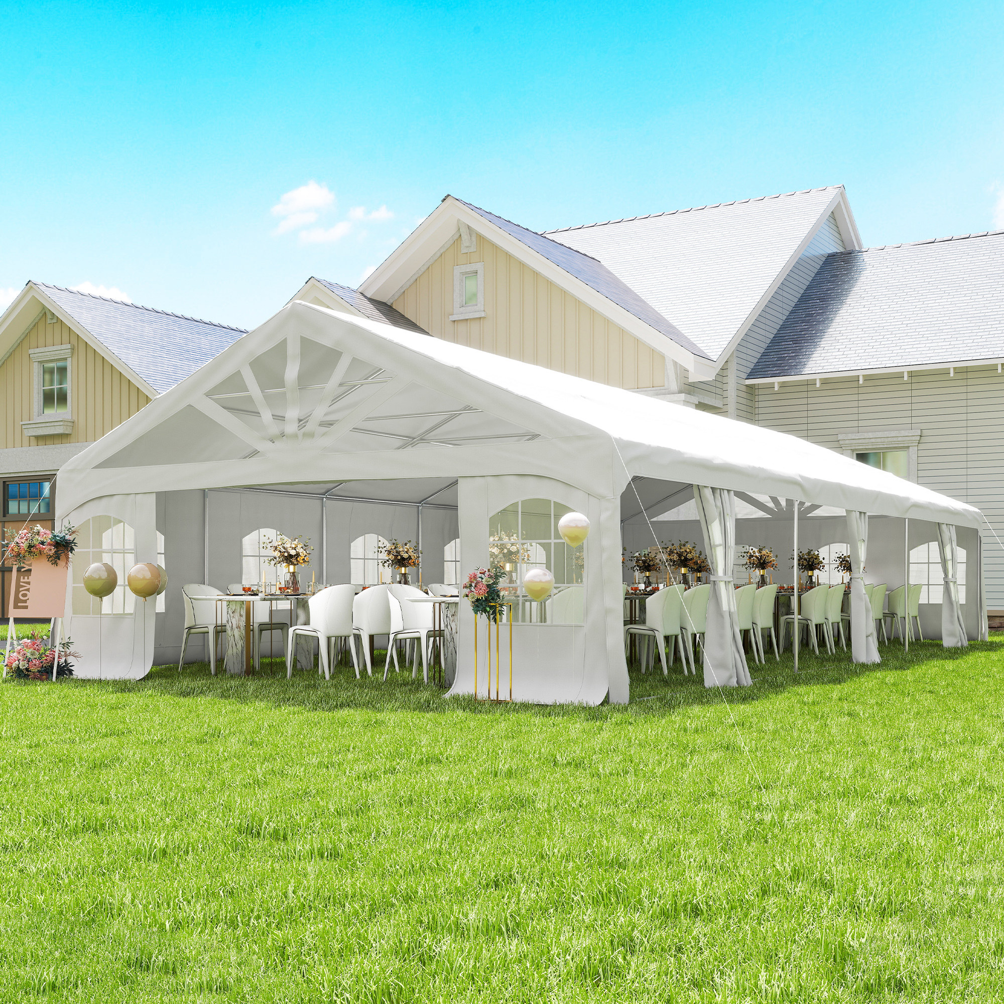 Duty Party Tent, 20' x 40' Large Sun Shade Canopy Tent for Parties, Wedding, Events, BBQ Grill, White