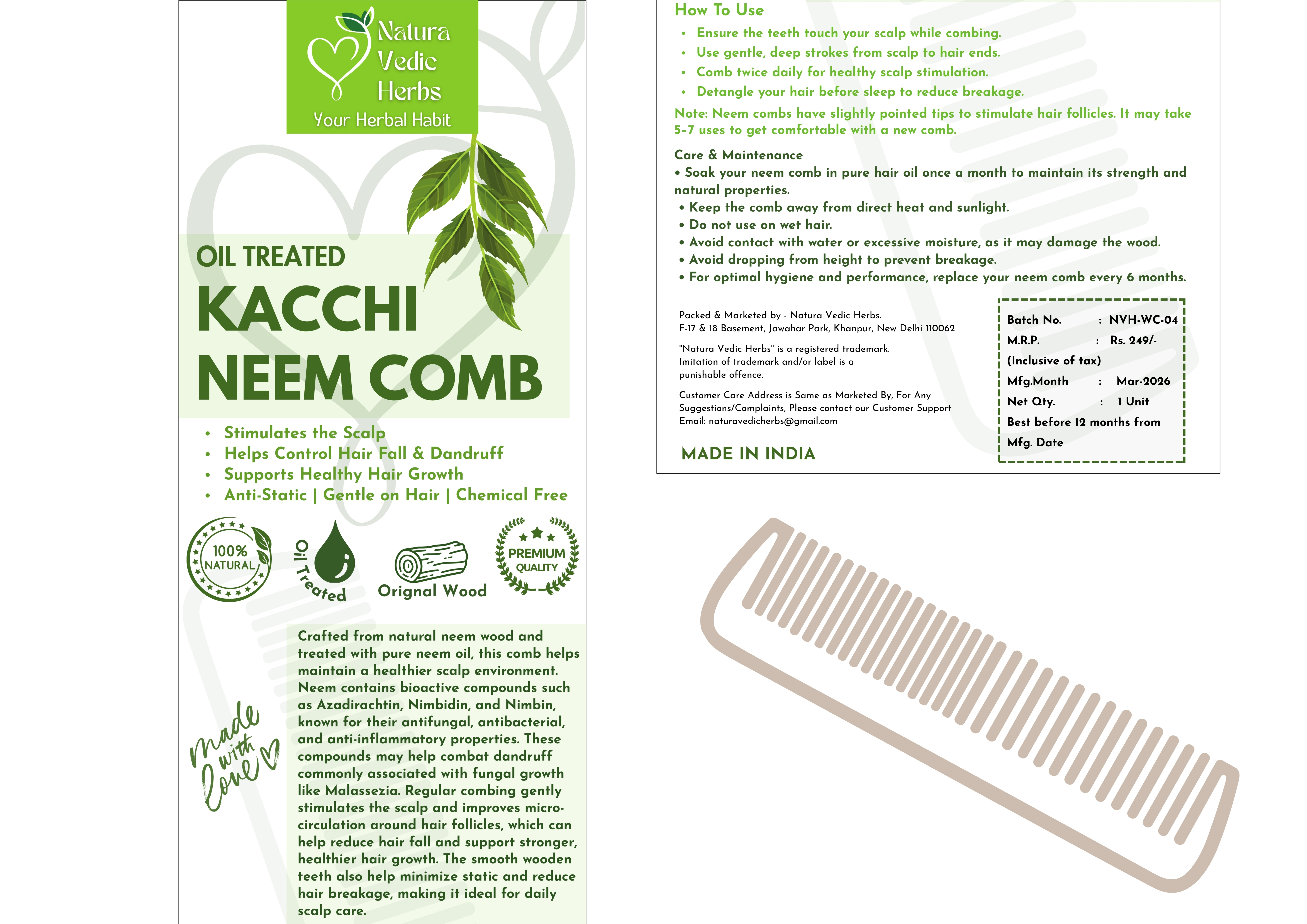 Kacchi Neem Comb