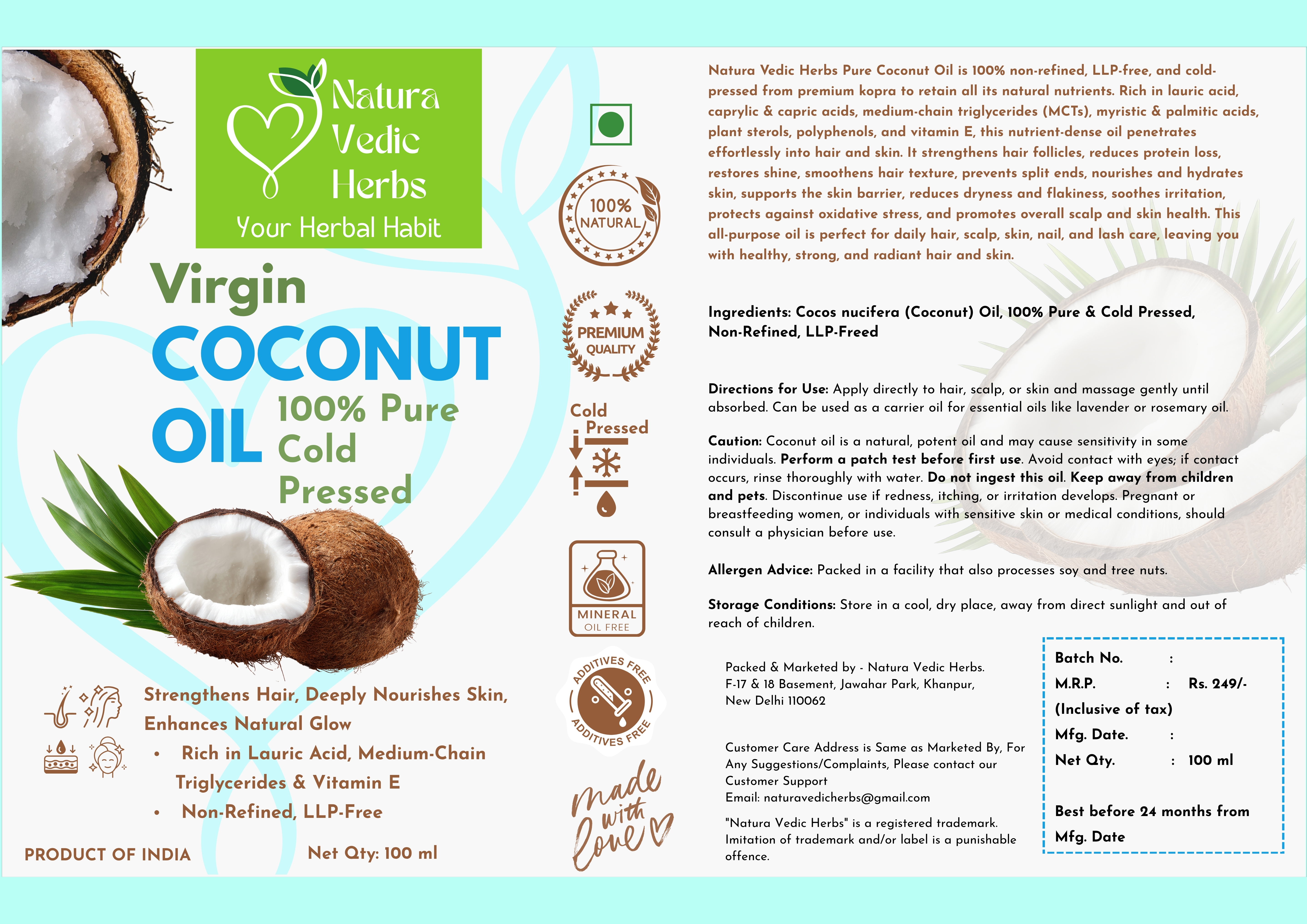 Rosemary Essential Oil - 30 ml &  coconut Oil - 200 ml 