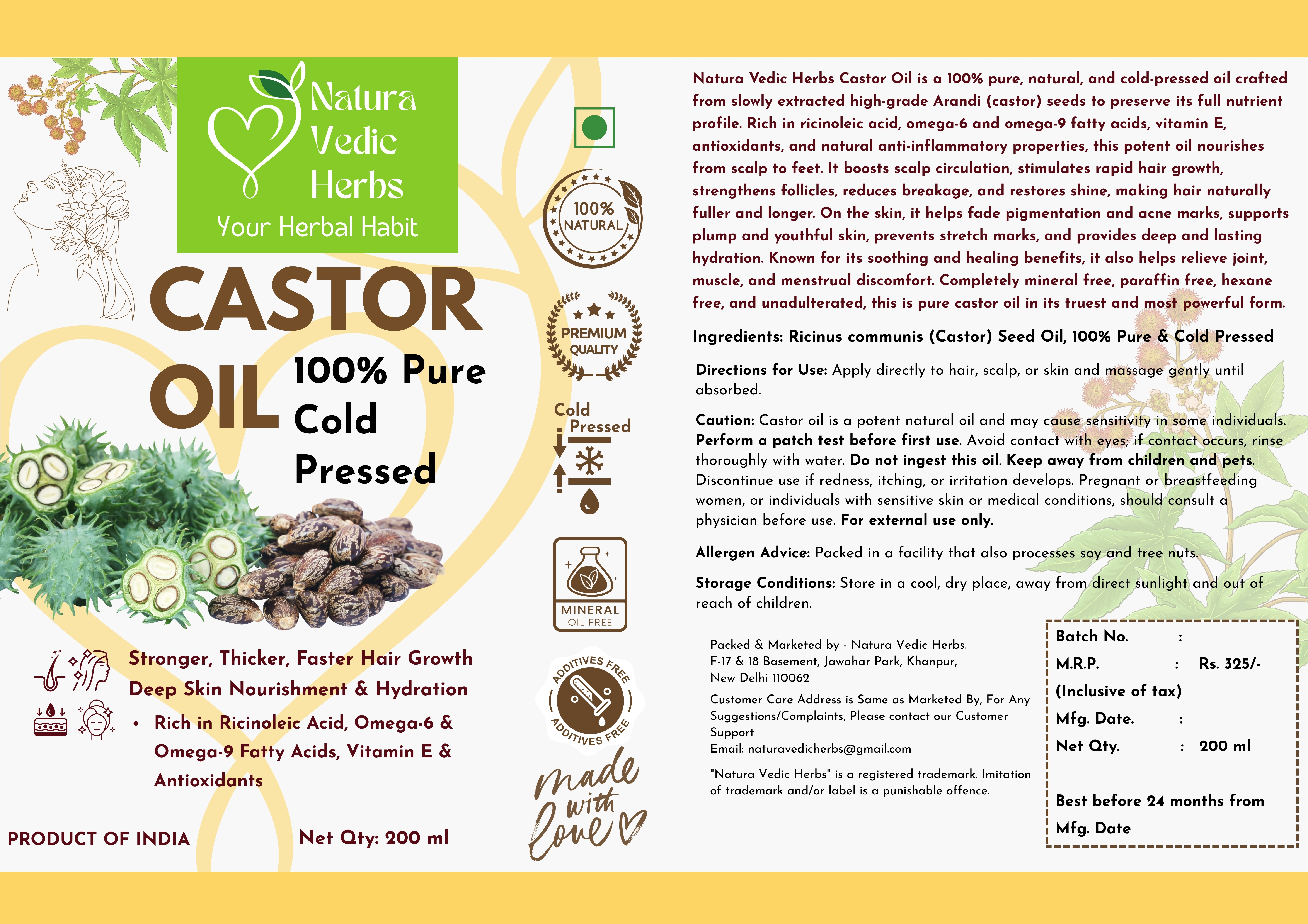  NVH Rosemary Essential Oil - 30 ml  & Castor Oil - 200 ml  