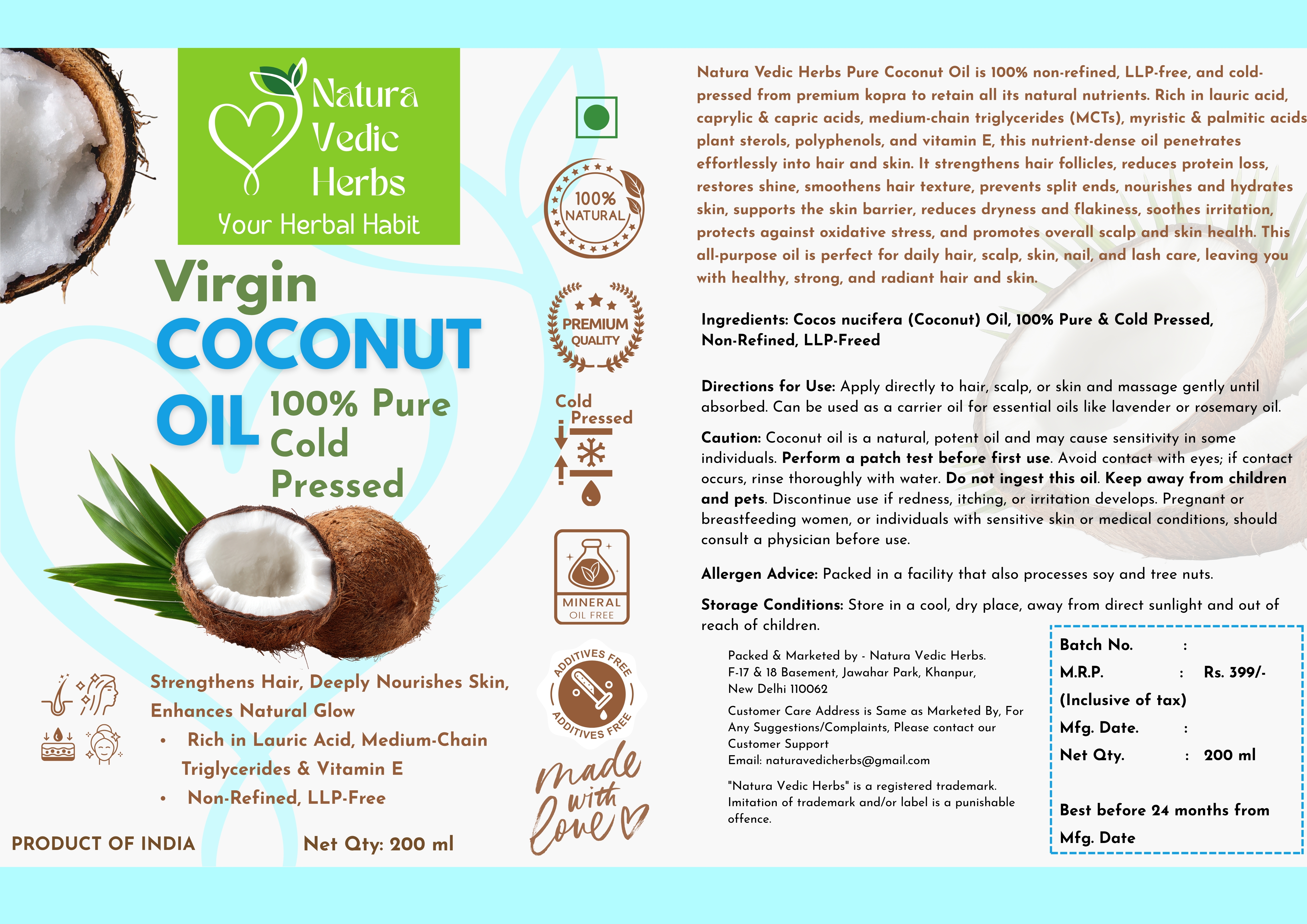 Rosemary Essential Oil - 30 ml &  coconut Oil - 200 ml 