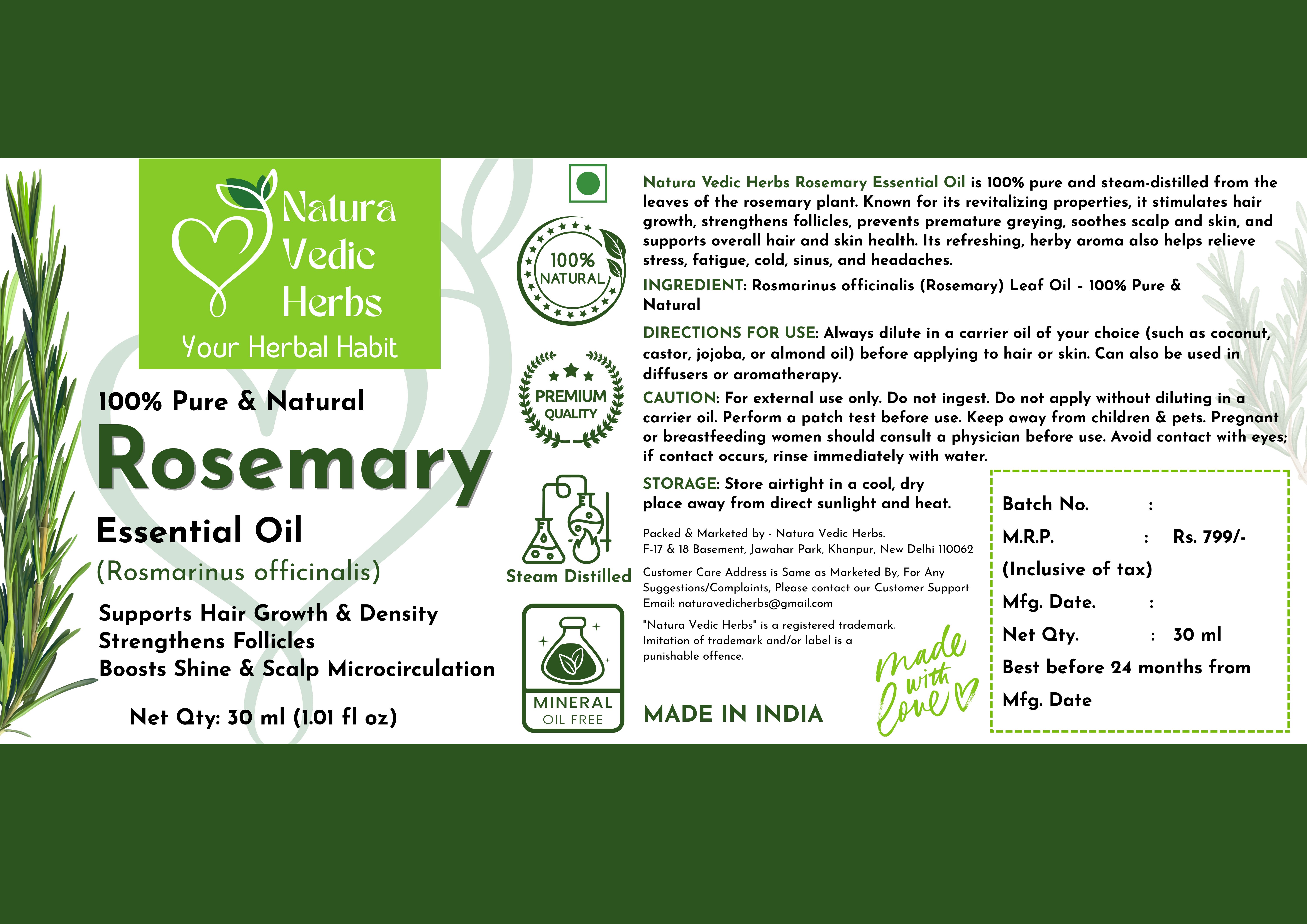 Rosemary Essential Oil - 30 ml &  coconut Oil - 200 ml 