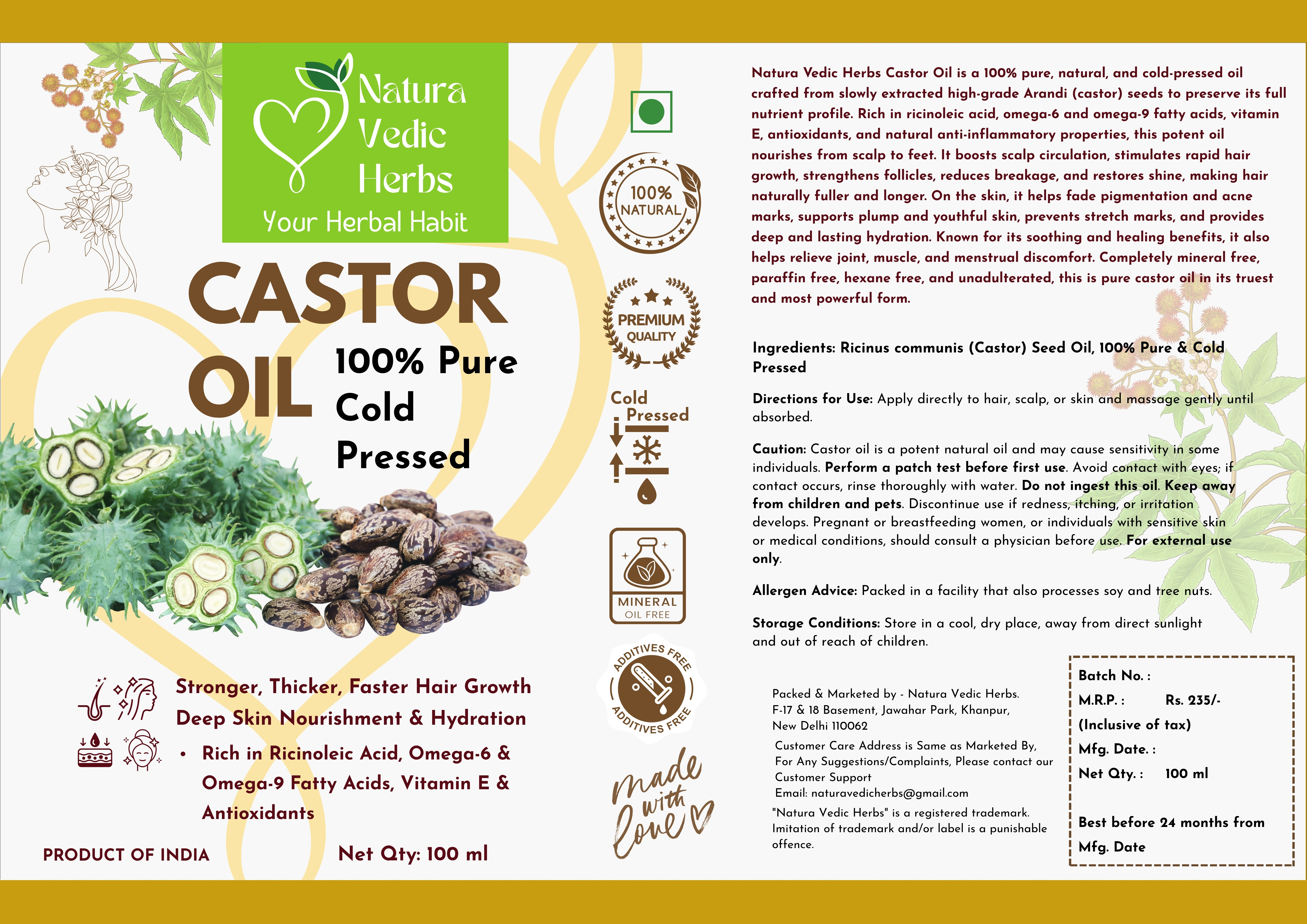  NVH Rosemary Essential Oil - 30 ml  & Castor Oil - 100 ml  