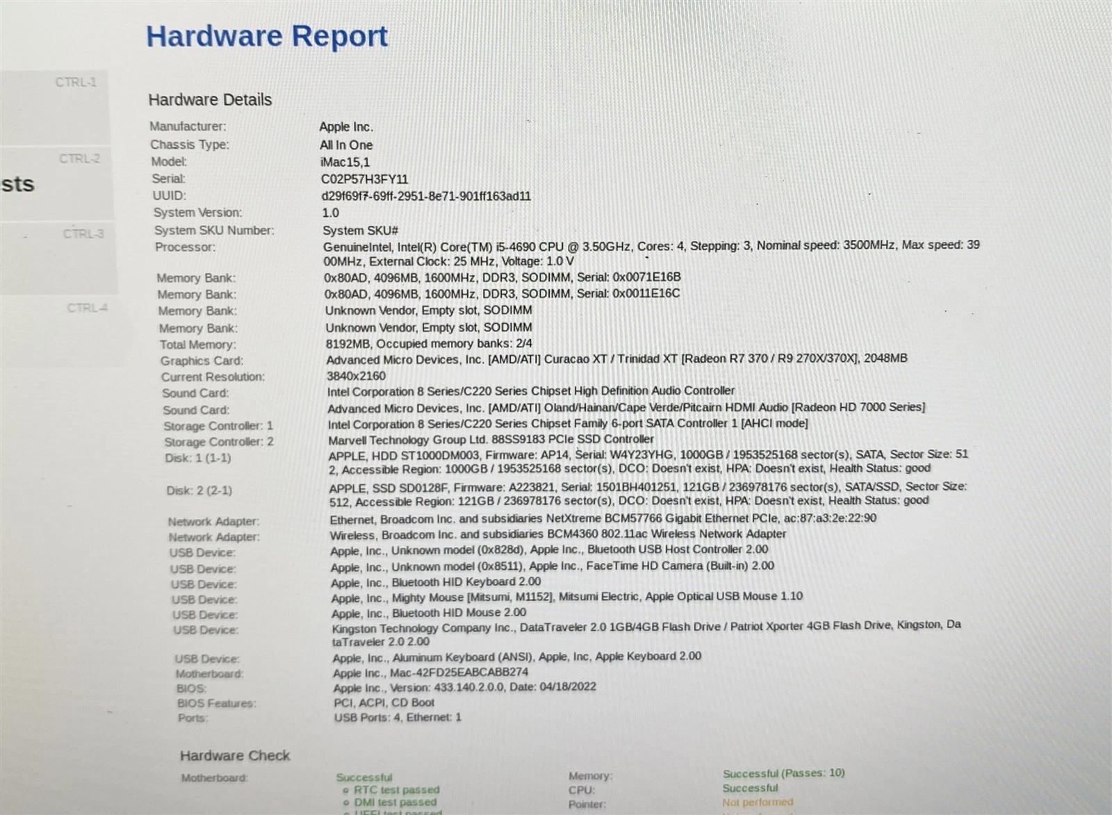Apple iMac 15,1 A1419 27" AIO i5-4690 3.50GHz CPU 8GB RAM 1TB Fusion Big Sur