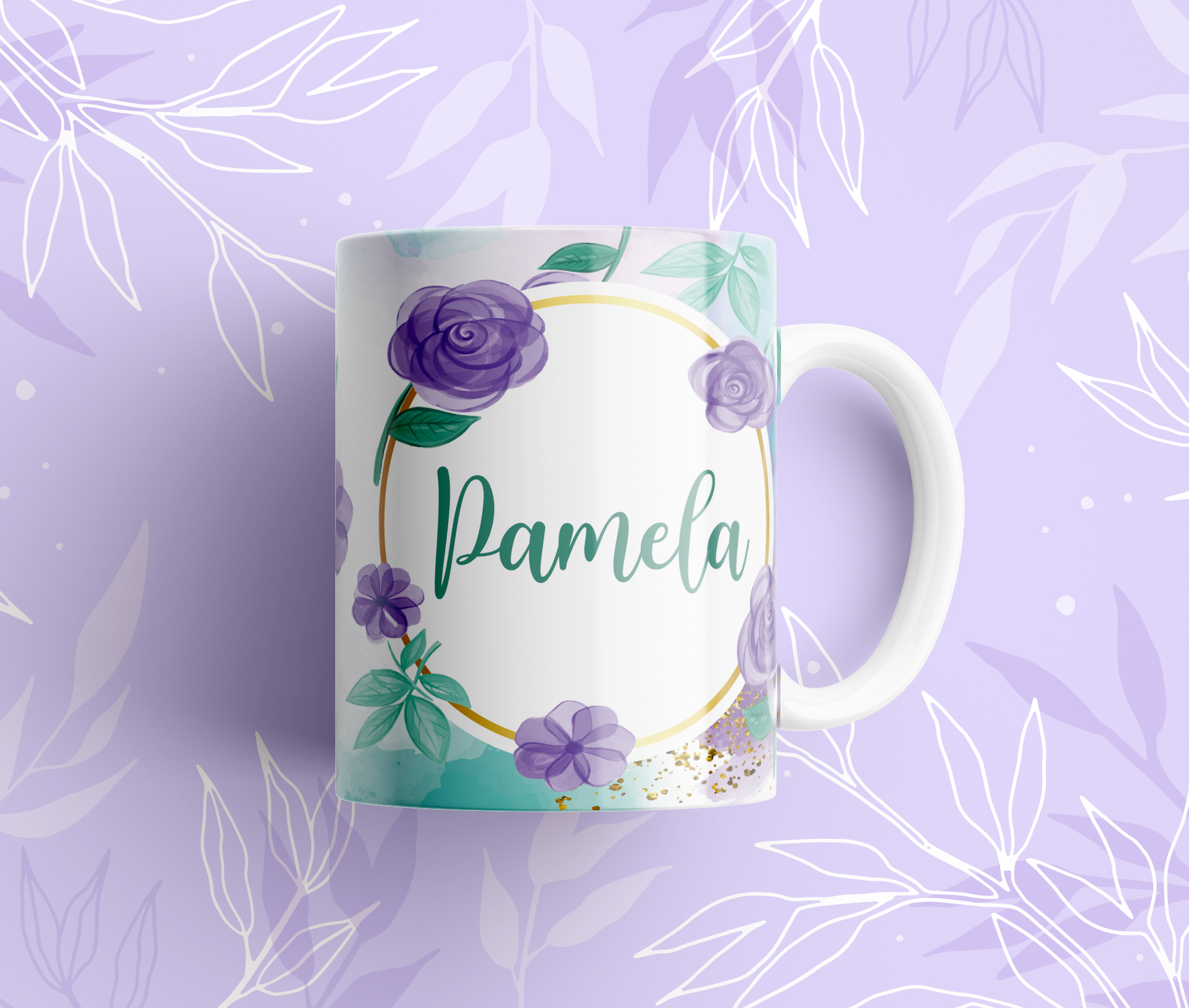 Taza diseño floral con nombre