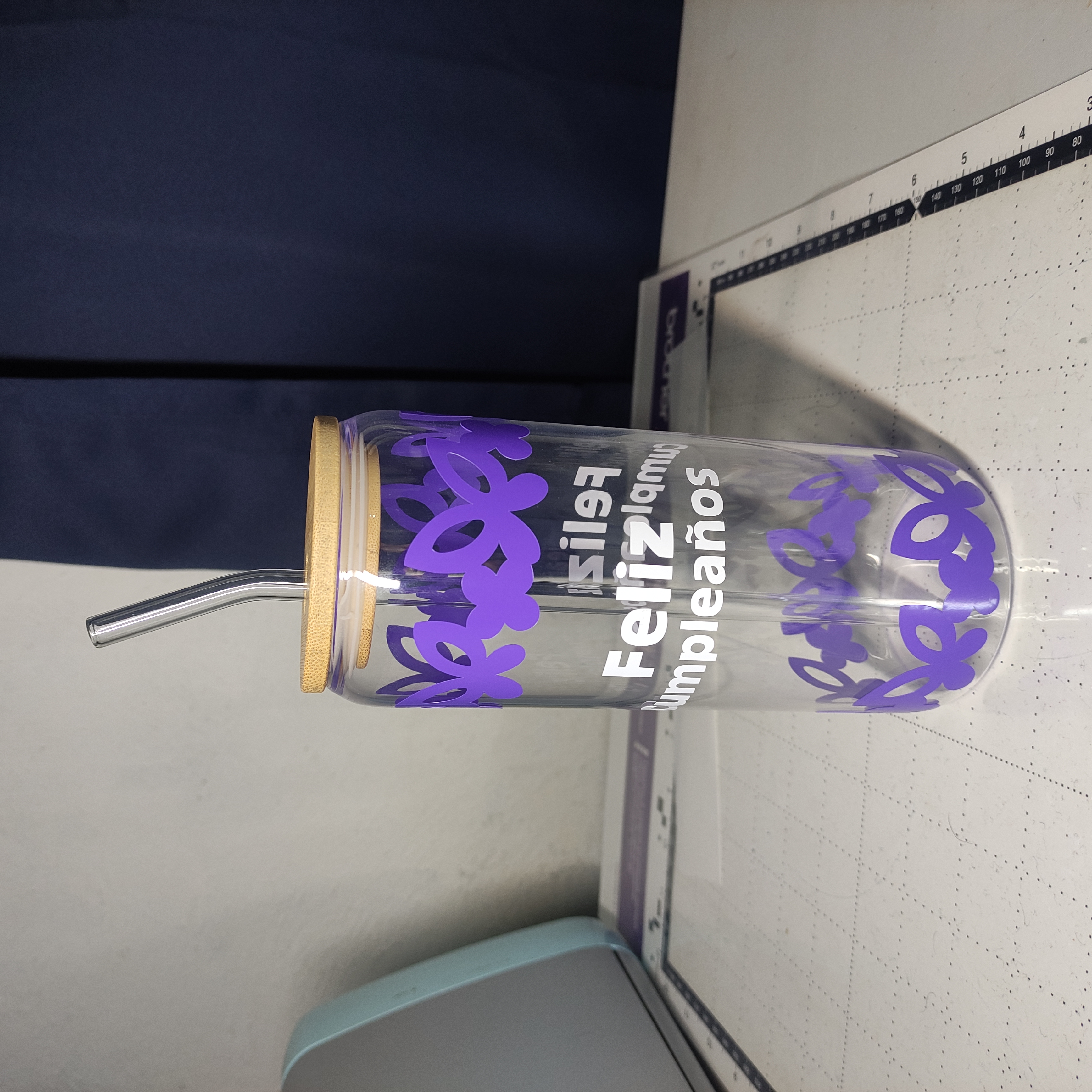 Vaso de vidrio con tapa bambú 600ml