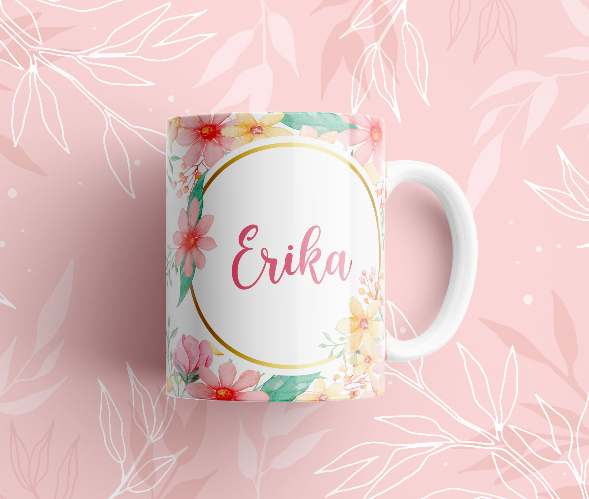 Taza diseño floral con nombre