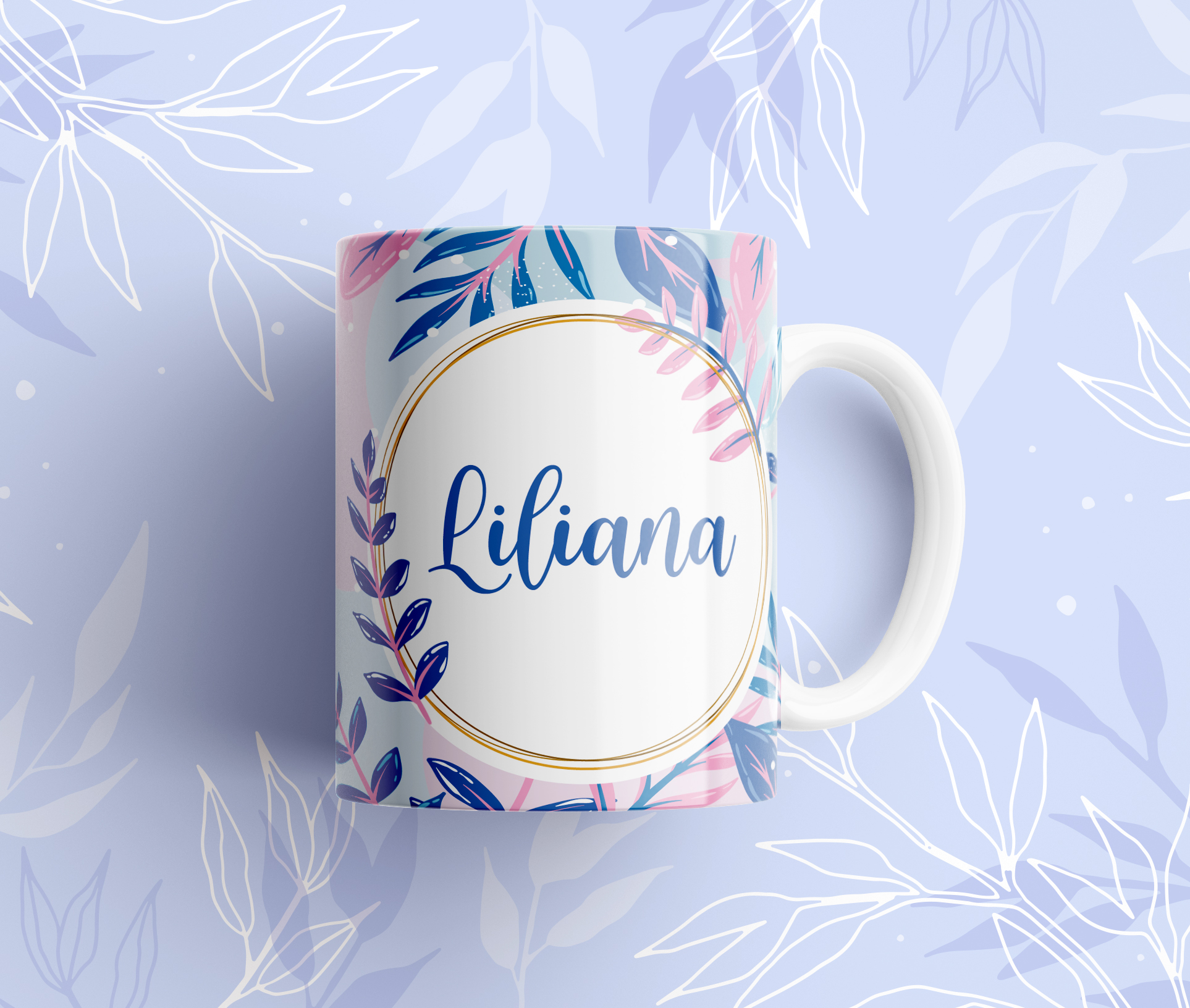 Taza diseño floral con nombre