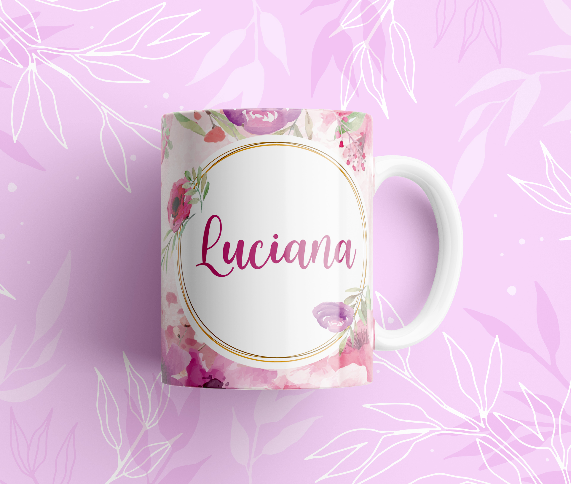 Taza diseño floral con nombre