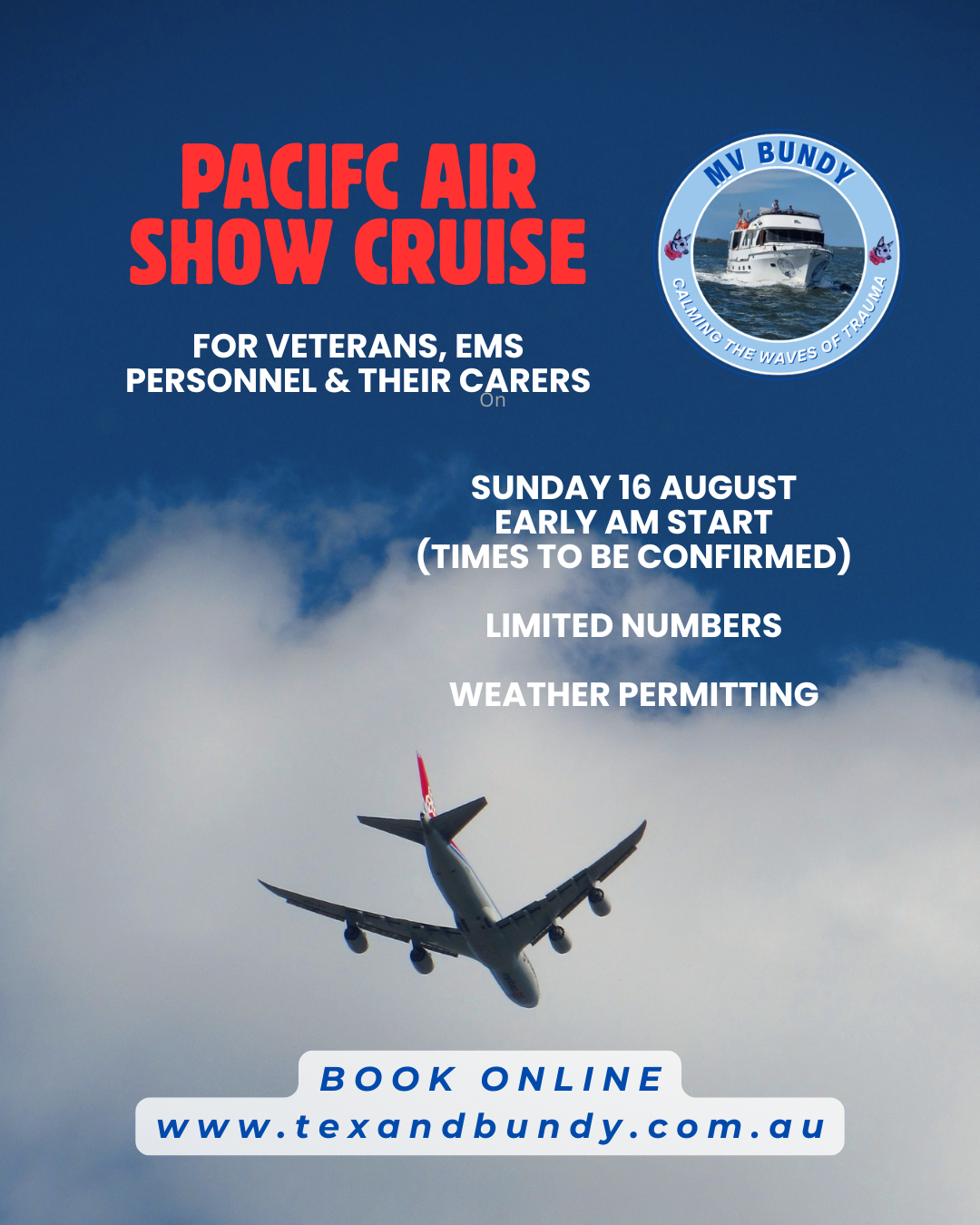 Pacific Air Show Cruise on MV Bundy for Veterans, EMS Personnel and Carers