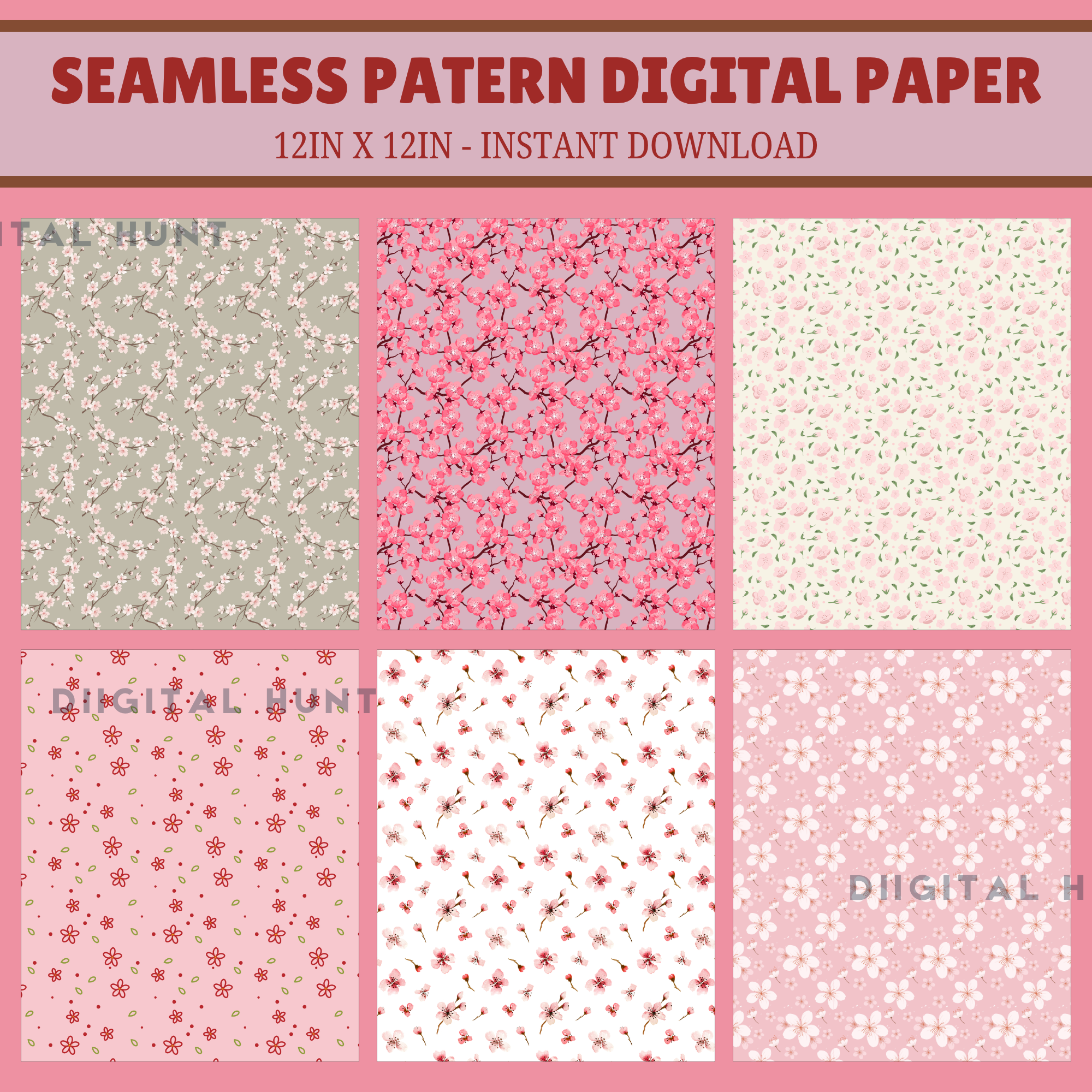 Sakura Digital Paper | 12 Seamless Patterns | Digital Download | Commercial Use