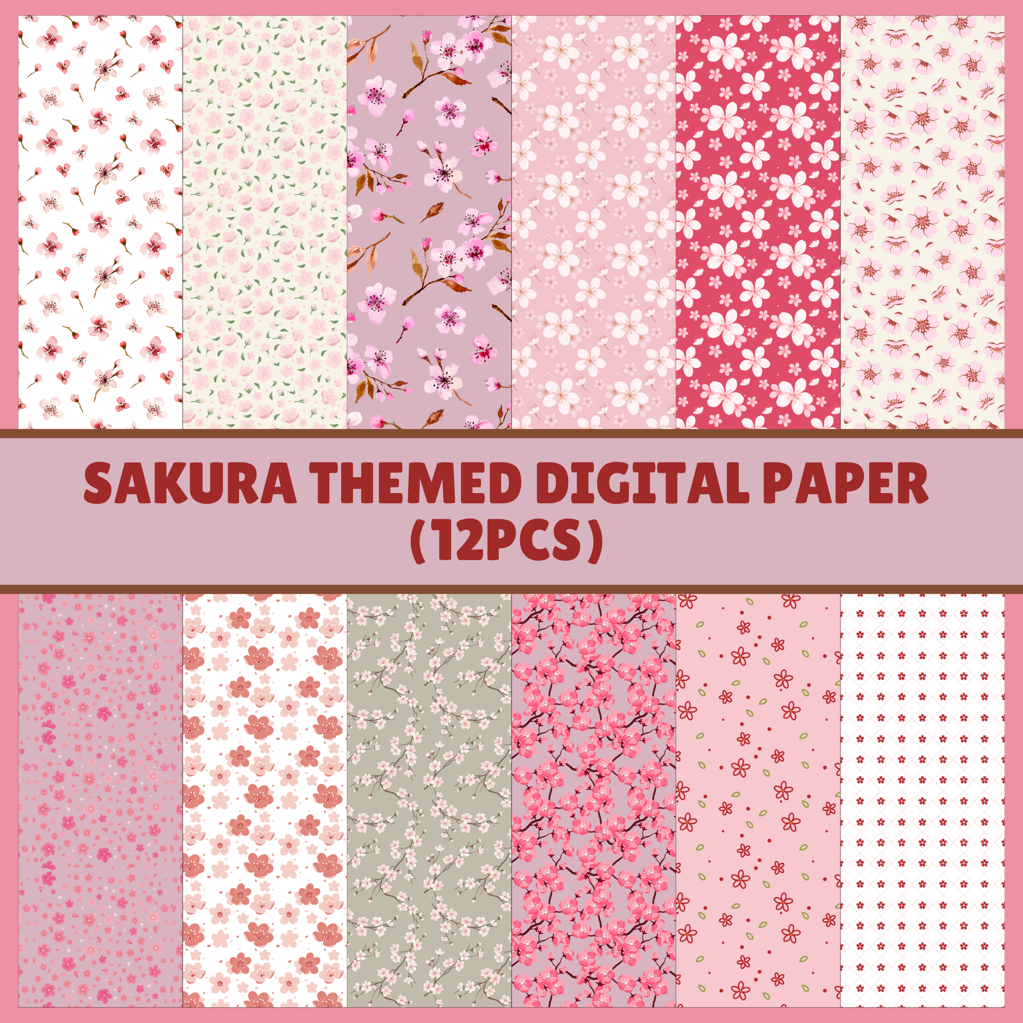 Sakura Digital Paper | 12 Seamless Patterns | Digital Download | Commercial Use