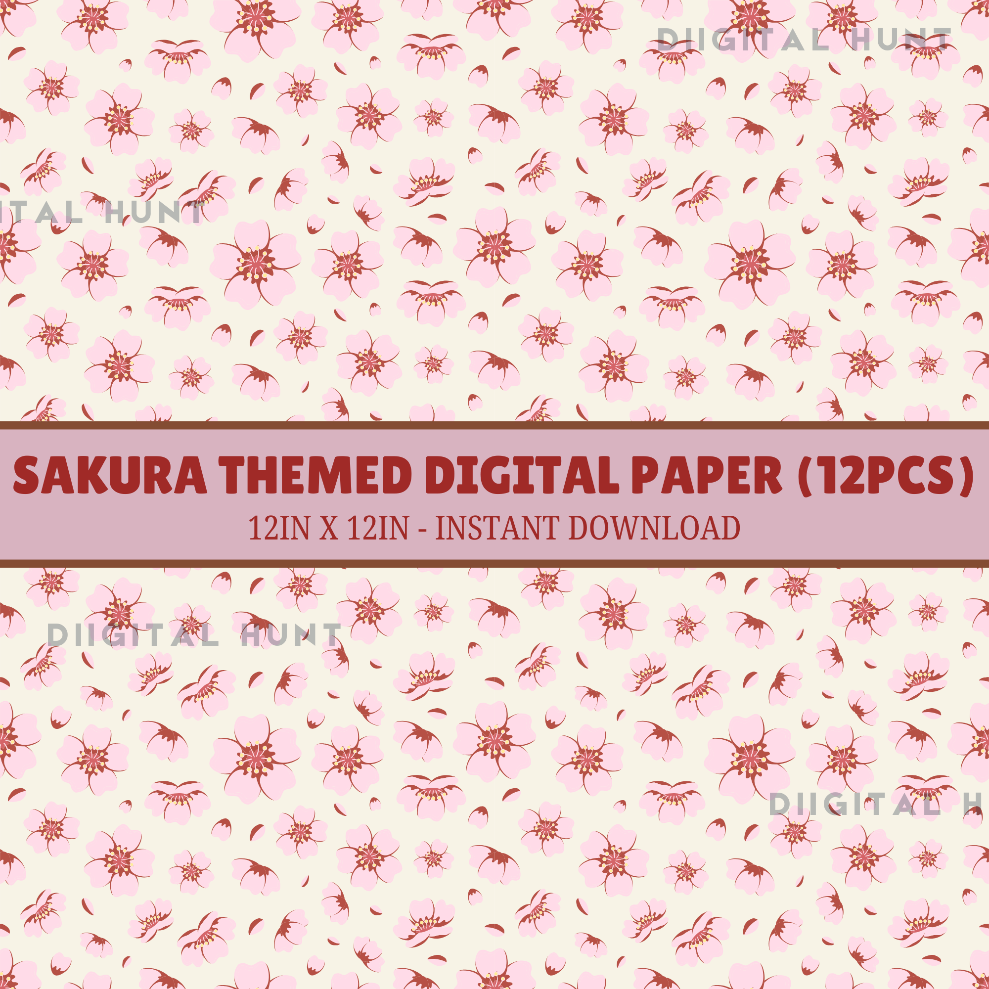 Sakura Digital Paper | 12 Seamless Patterns | Digital Download | Commercial Use