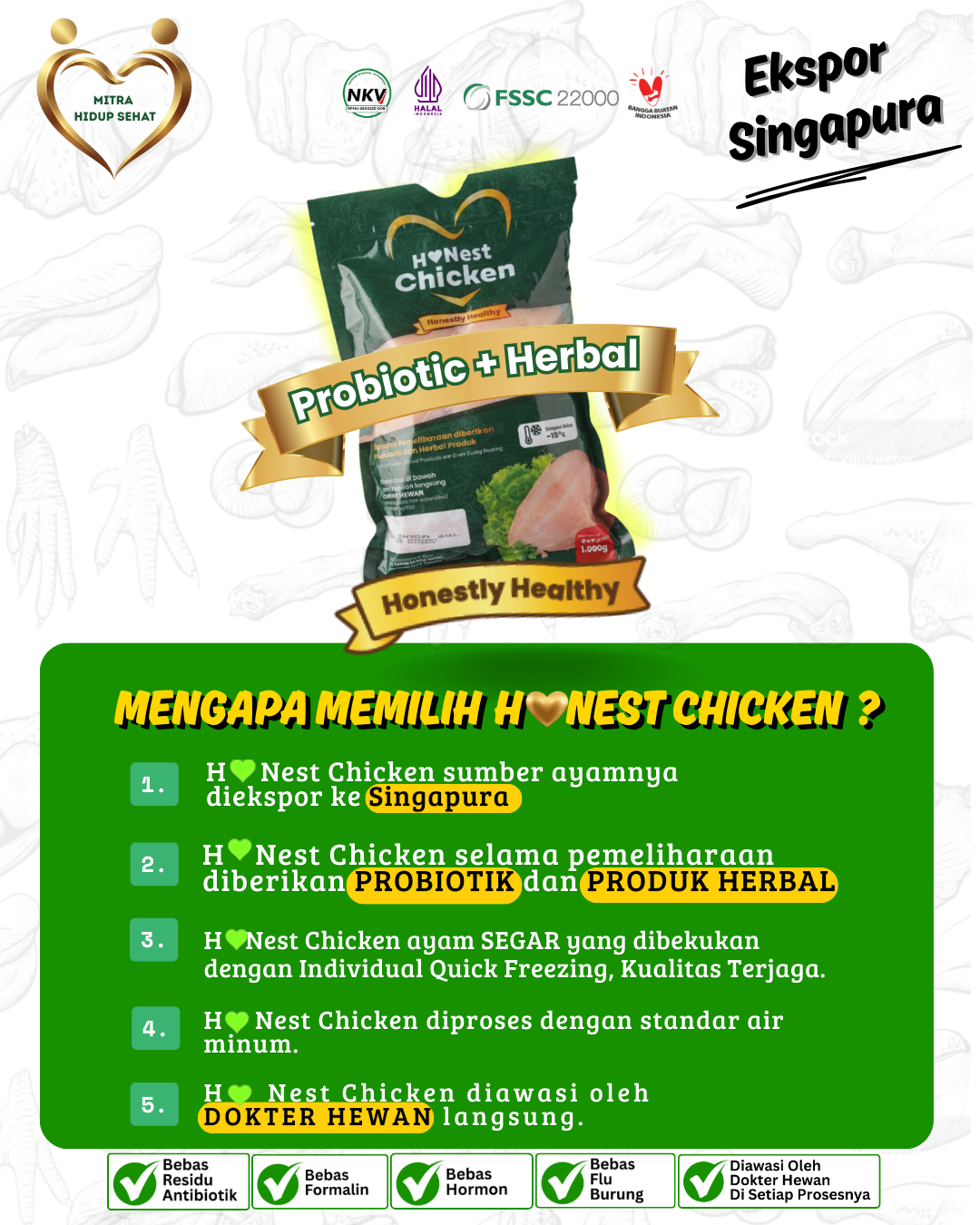 Fillet (Boneless) Paha Skinless Honest Chicken PROBIOTIK+HERBAL