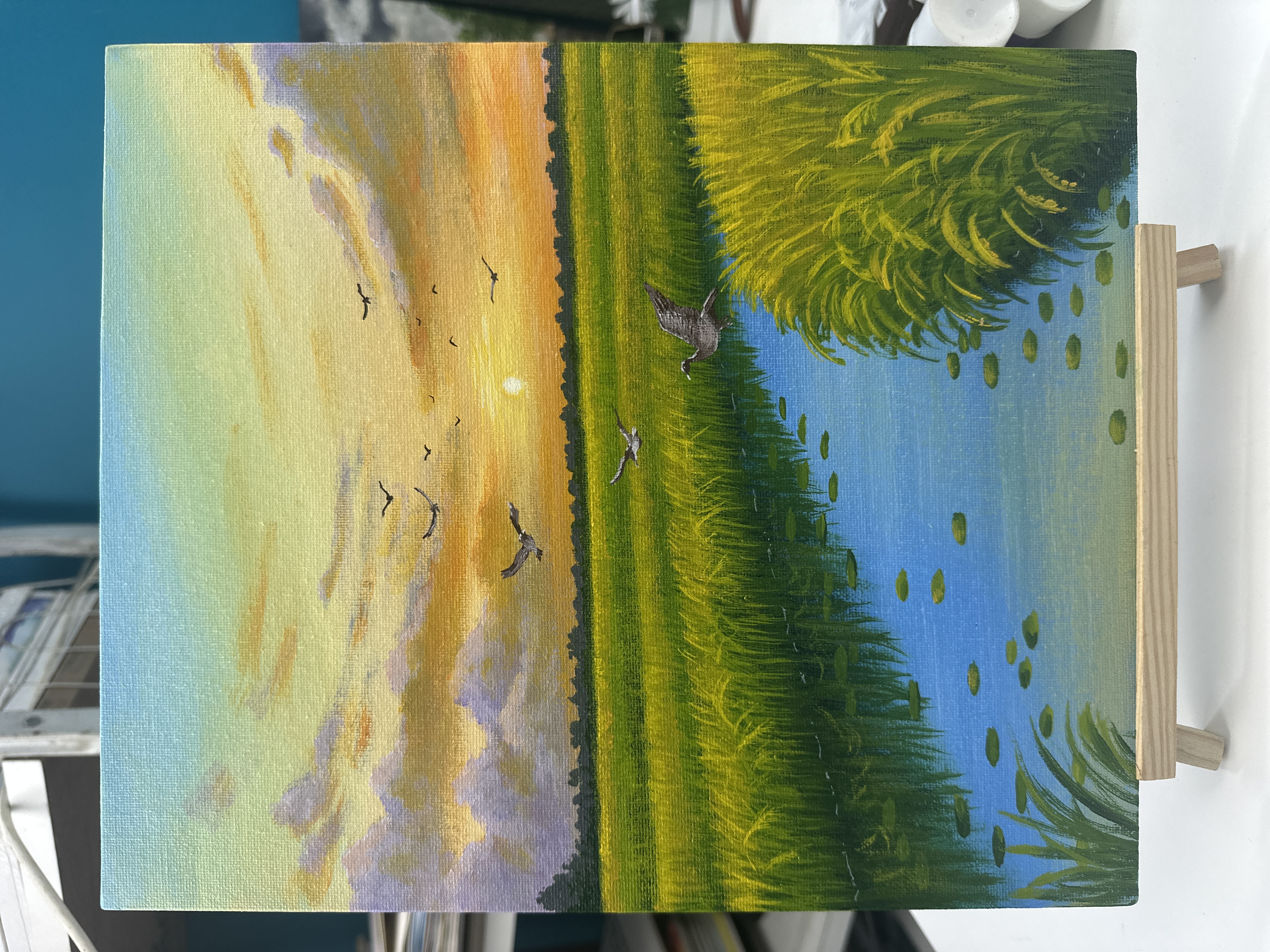 Sunset Over Lake Canvas Painting
