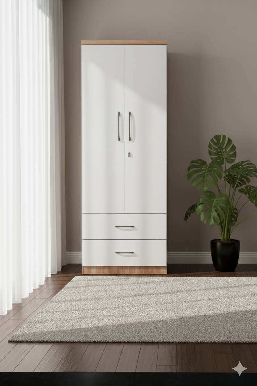 Furnistiq Smart 2-Door with 2- Drawers Wardrobe – Modern Space-Saving Storage