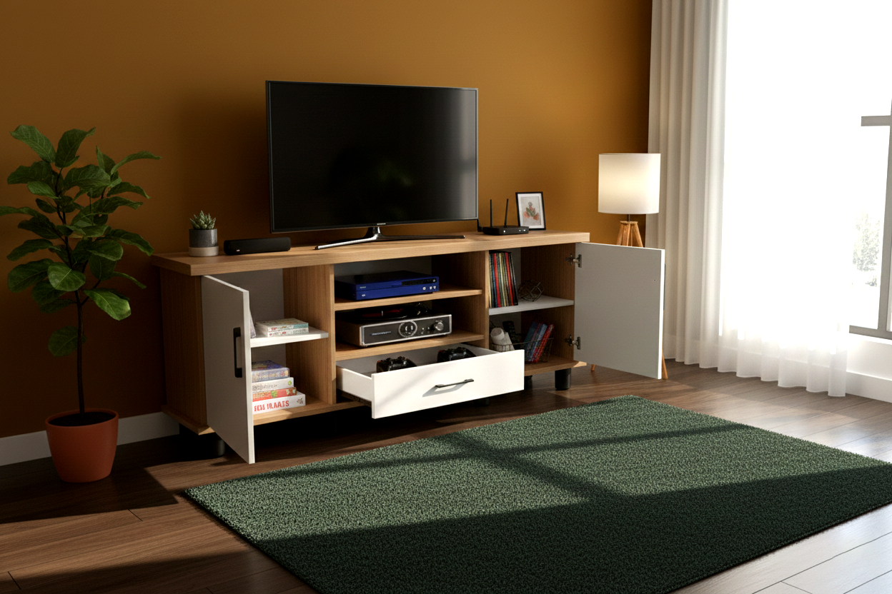Furnistiq Smart TV Unit with Storage Drawers – Modern Space-Saving Console