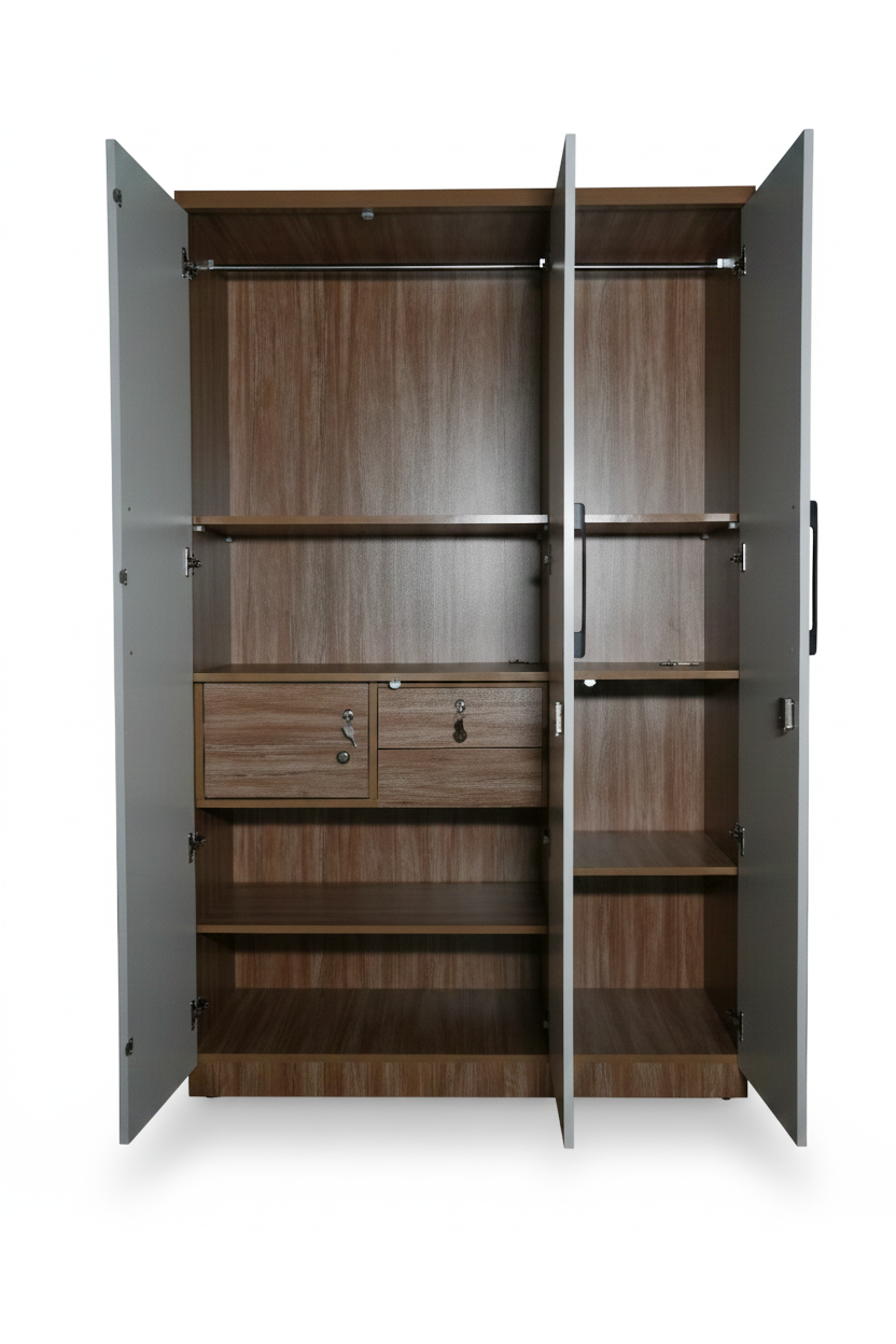 Furnistiq Smart 3-Door Wardrobe – Modern Space-Saving Storage