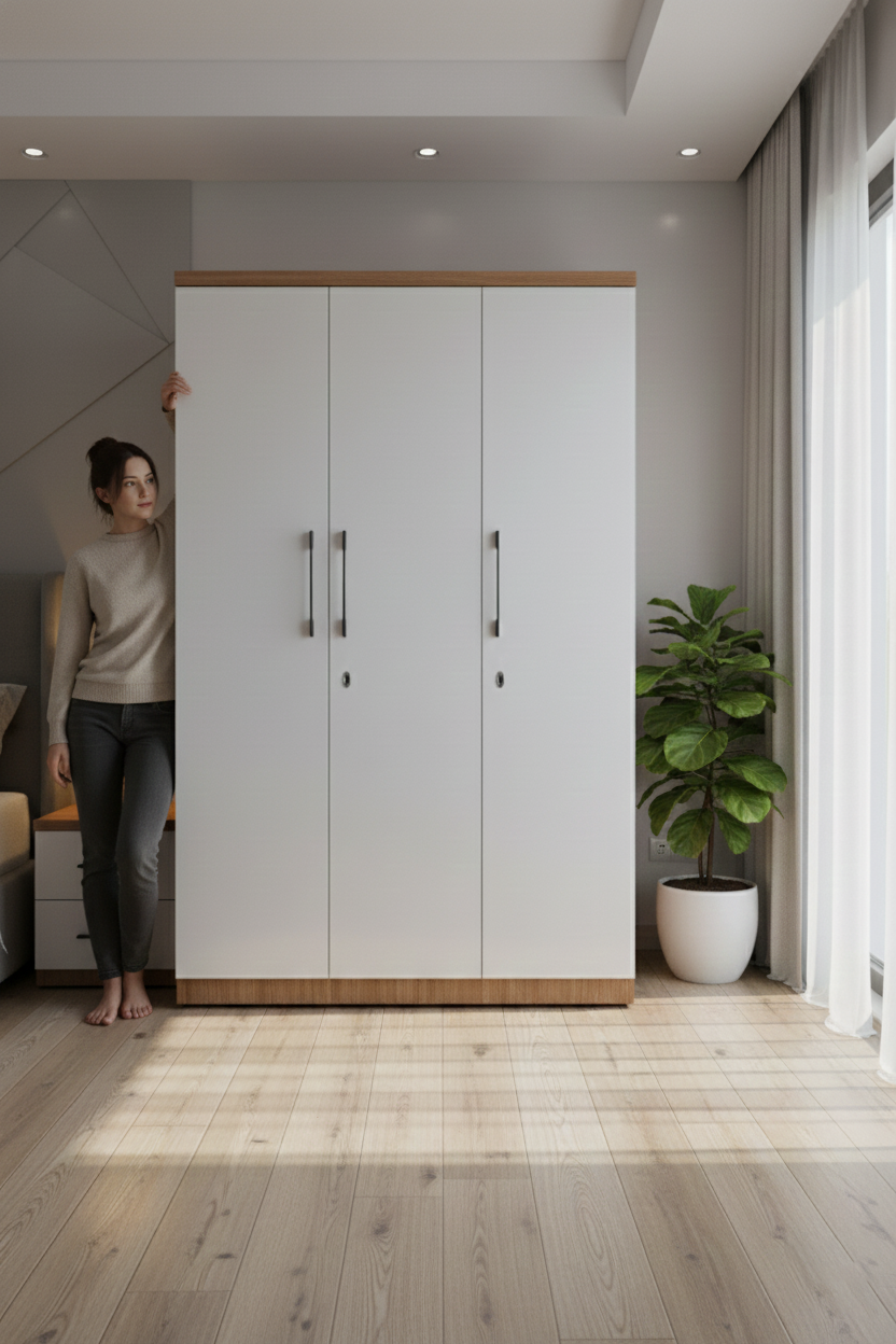 Furnistiq Smart 3-Door Wardrobe – Modern Space-Saving Storage
